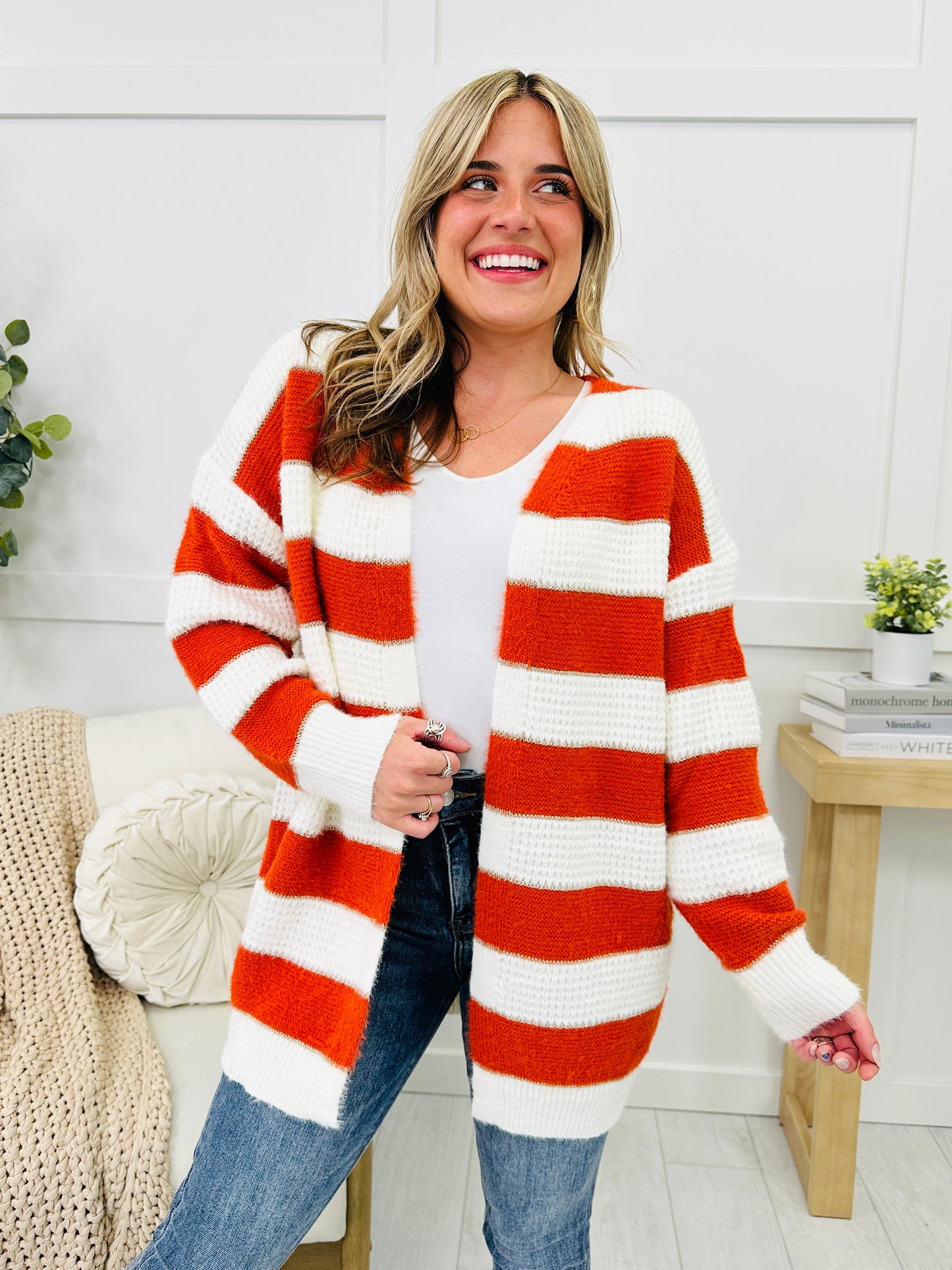 Wrapped In Stripes Cardigan In Rust