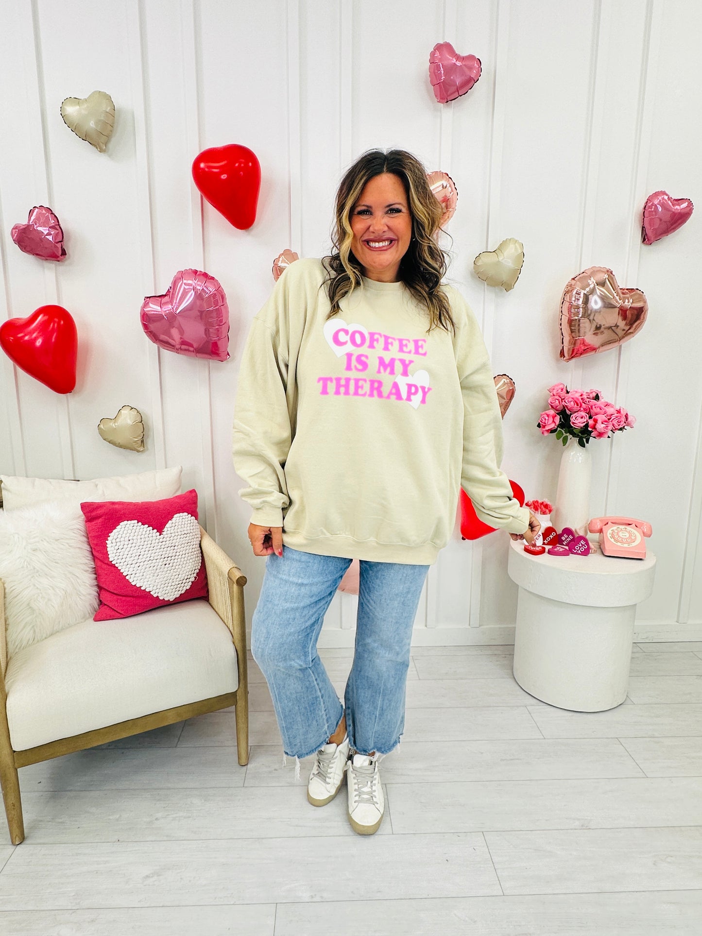 Coffee Is My Therapy Graphic Crewneck Sweatshirt