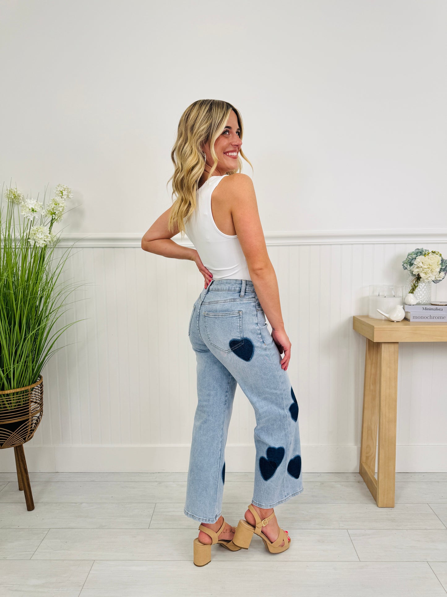 Heart Eyes Tummy Control Cropped Wide Leg Jeans