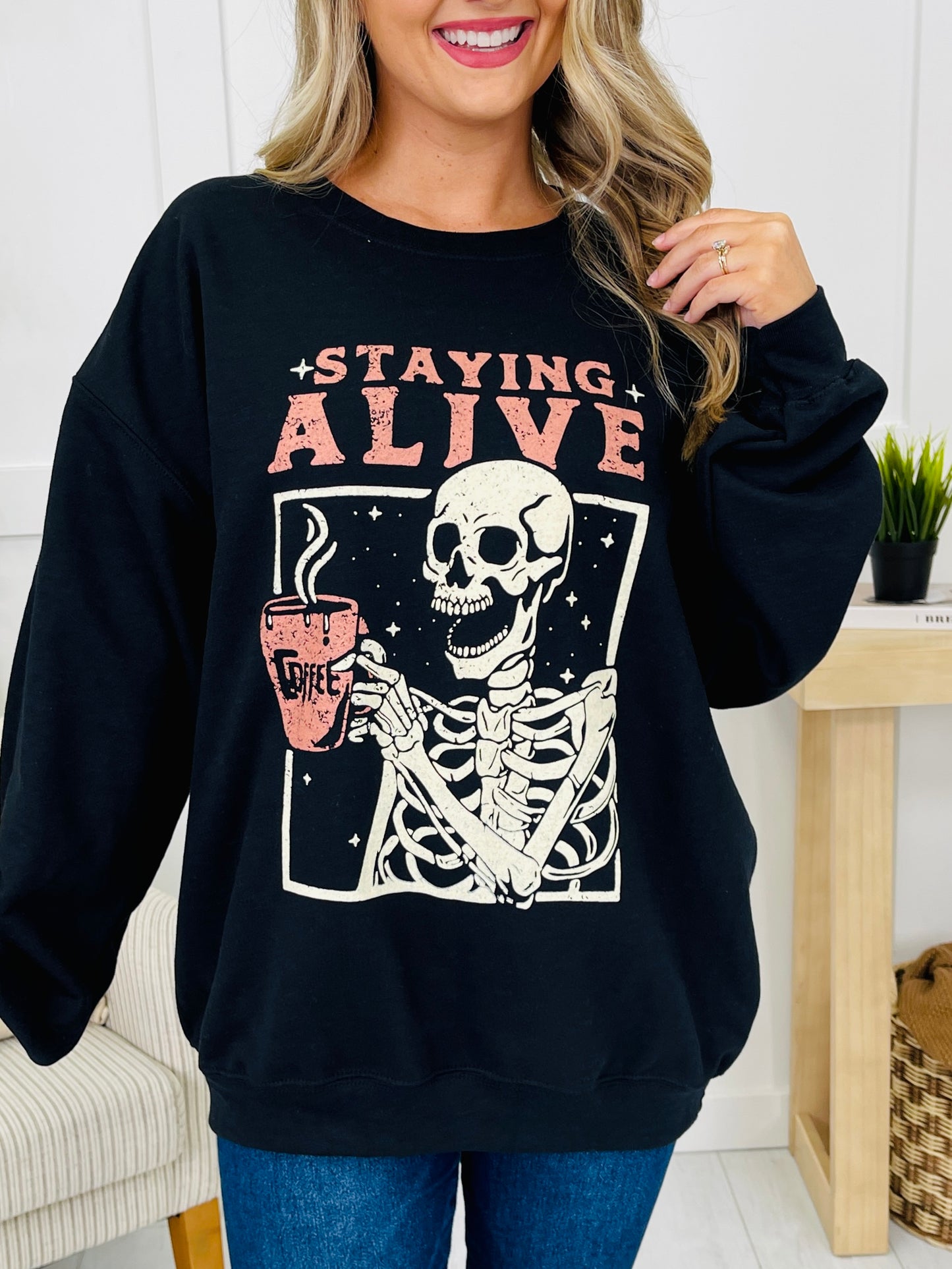Staying Alive Graphic Crewneck Sweatshirt