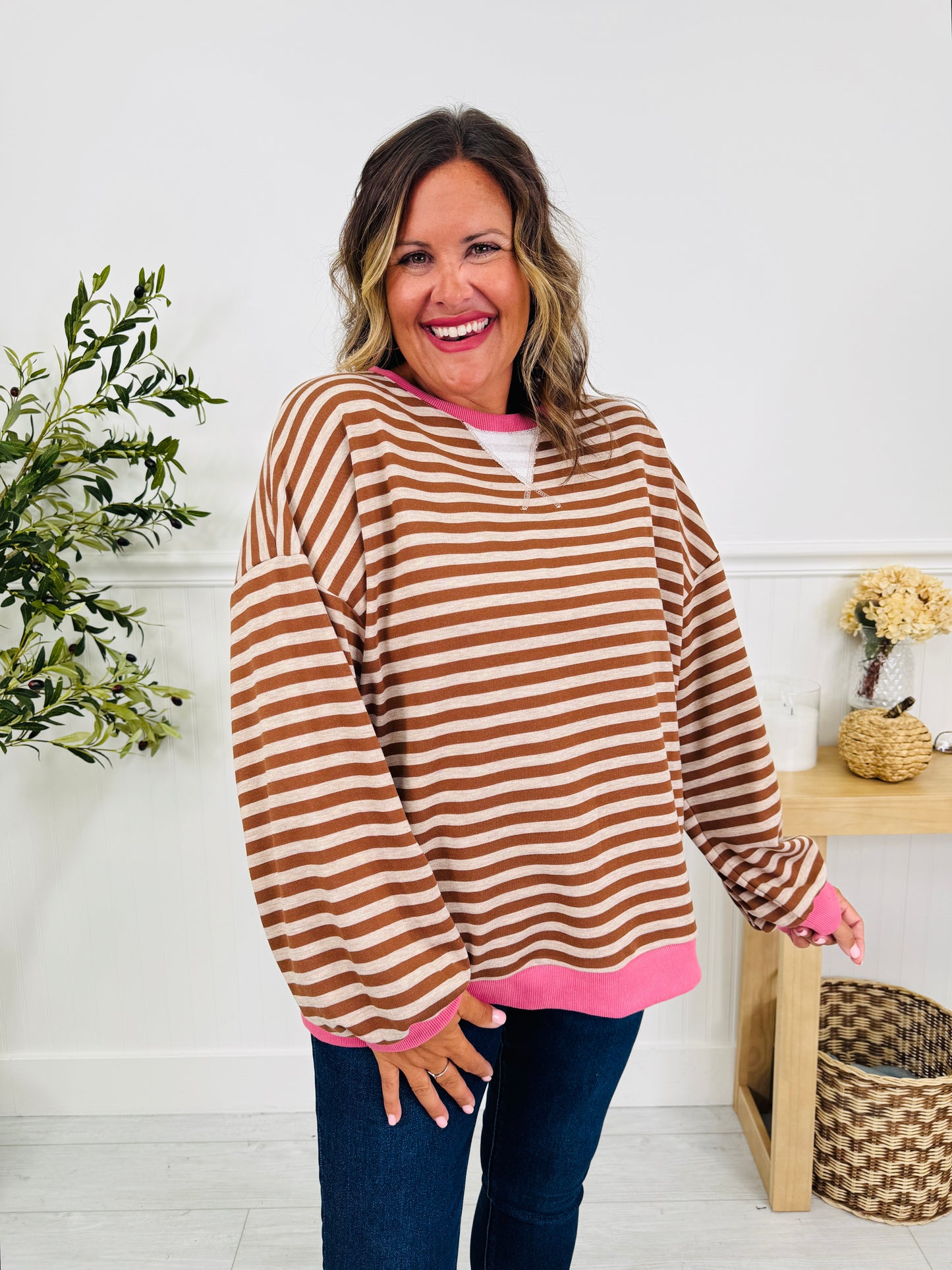 Stripe Story Pullover In Taupe