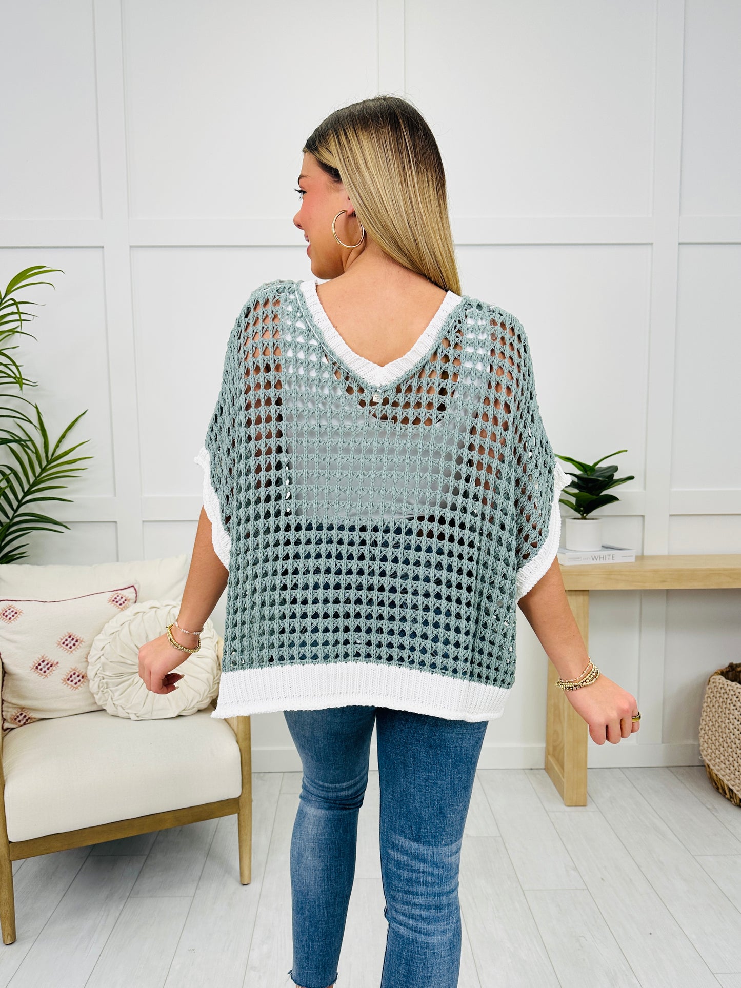 It Begins With Peace Sweater In Sage/Ivory