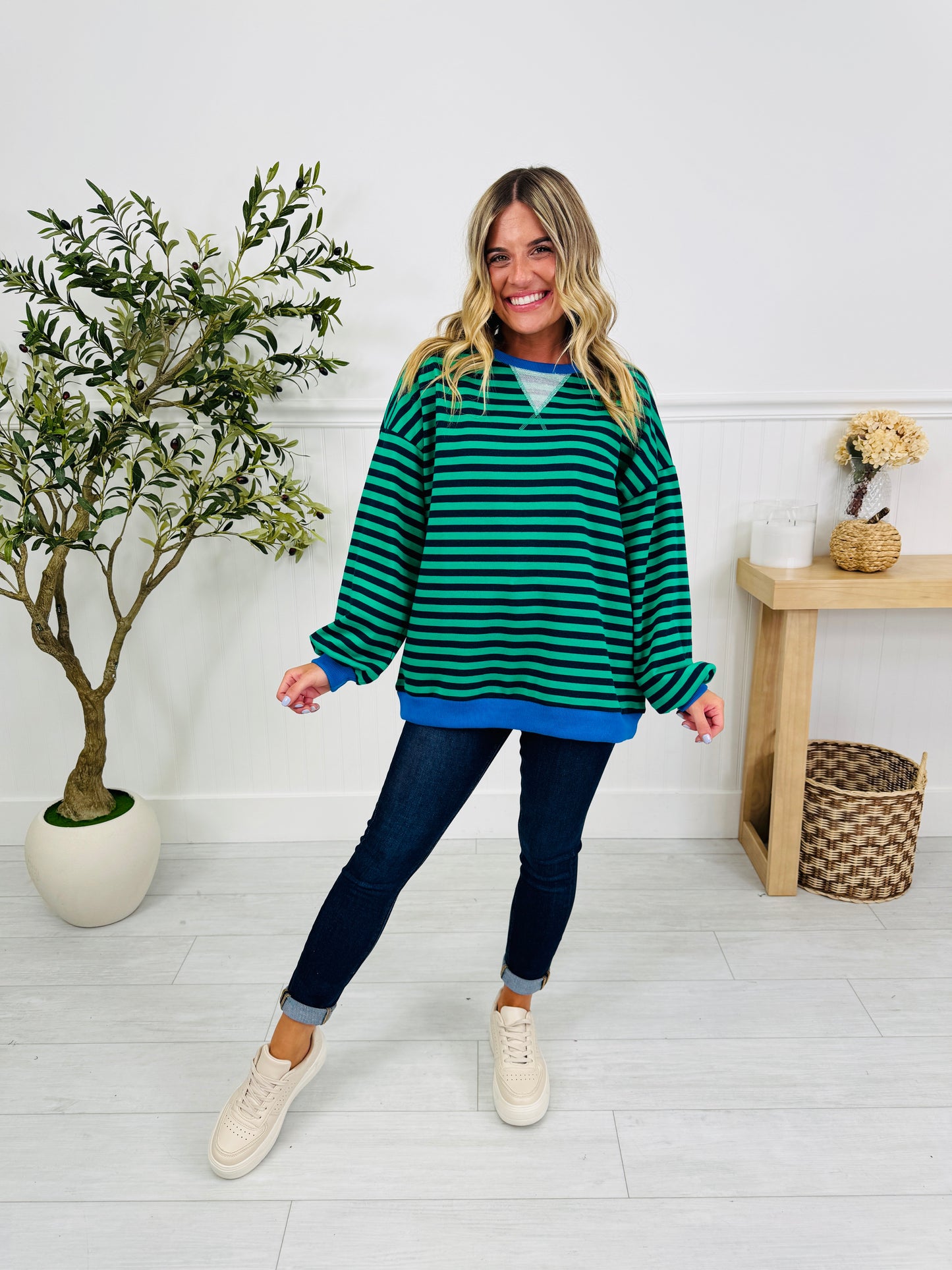 Stripe Story Pullover In Green
