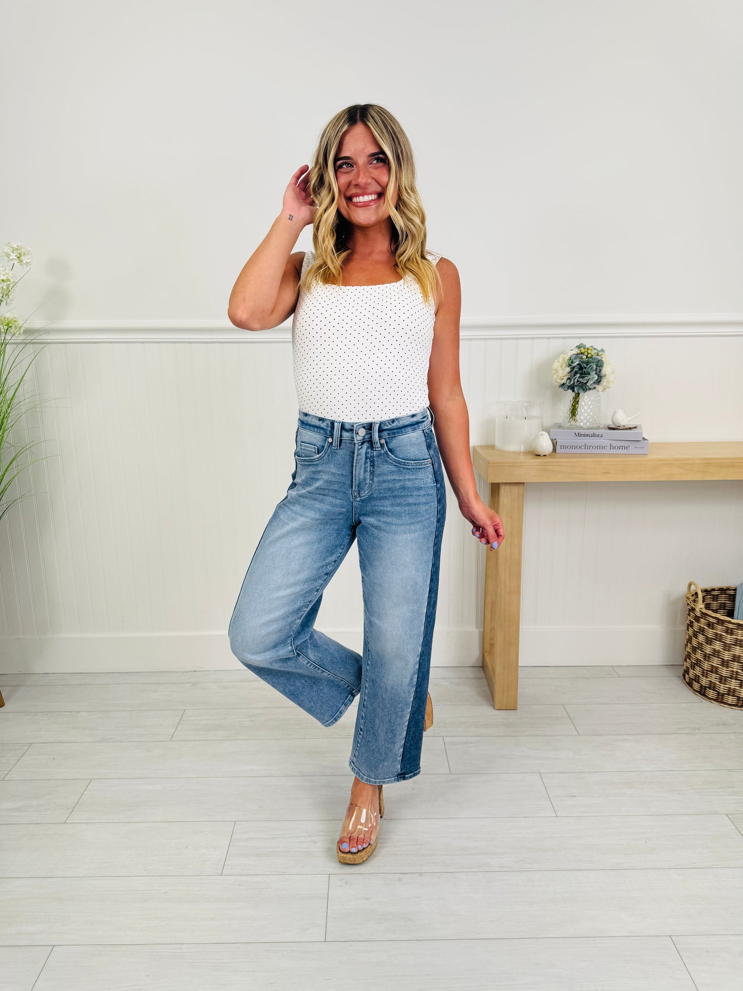 Two Tone Moment Tummy Control Slim Barrel Jeans