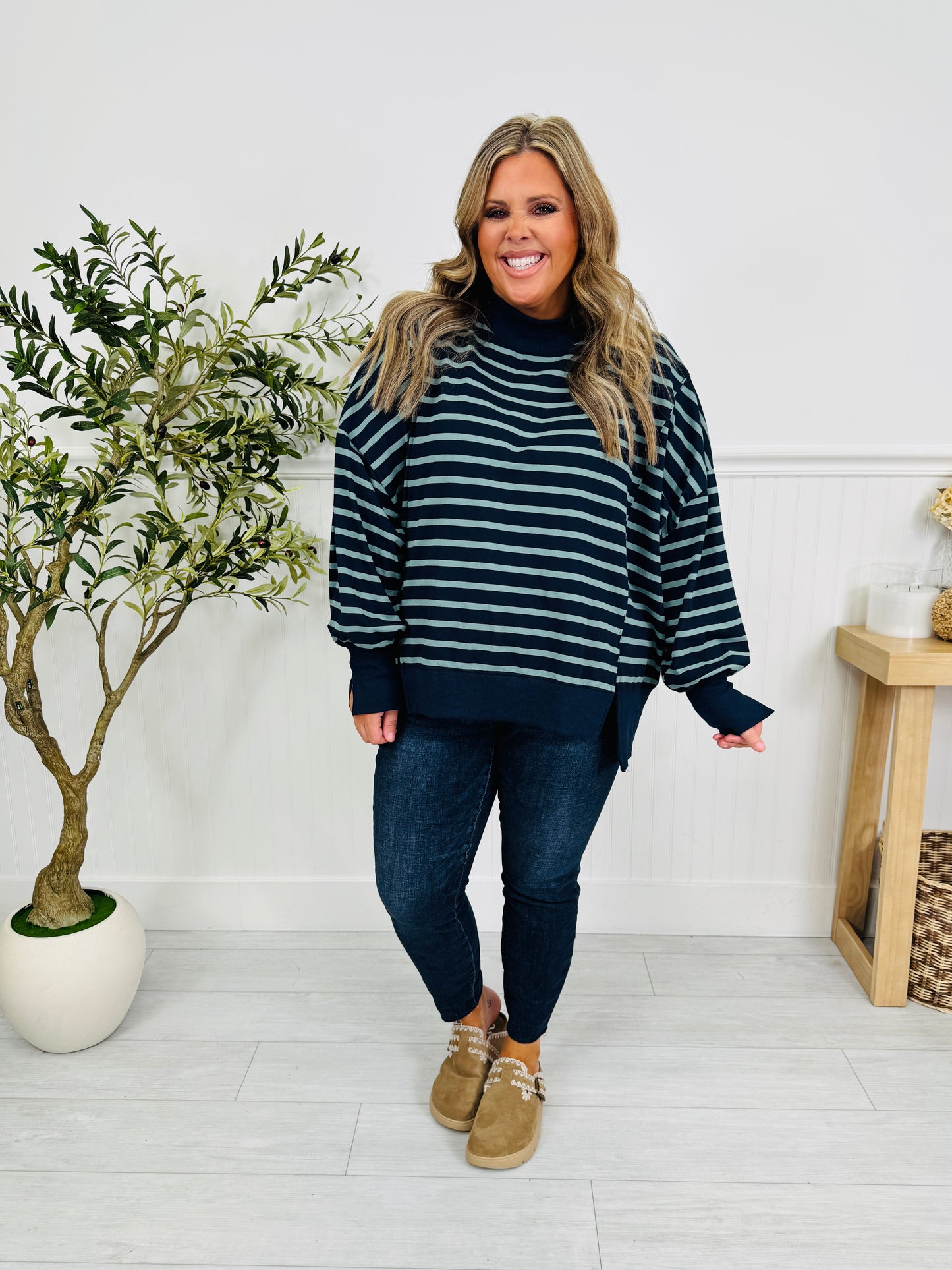 Stripe Up Your Alley Pullover In Navy