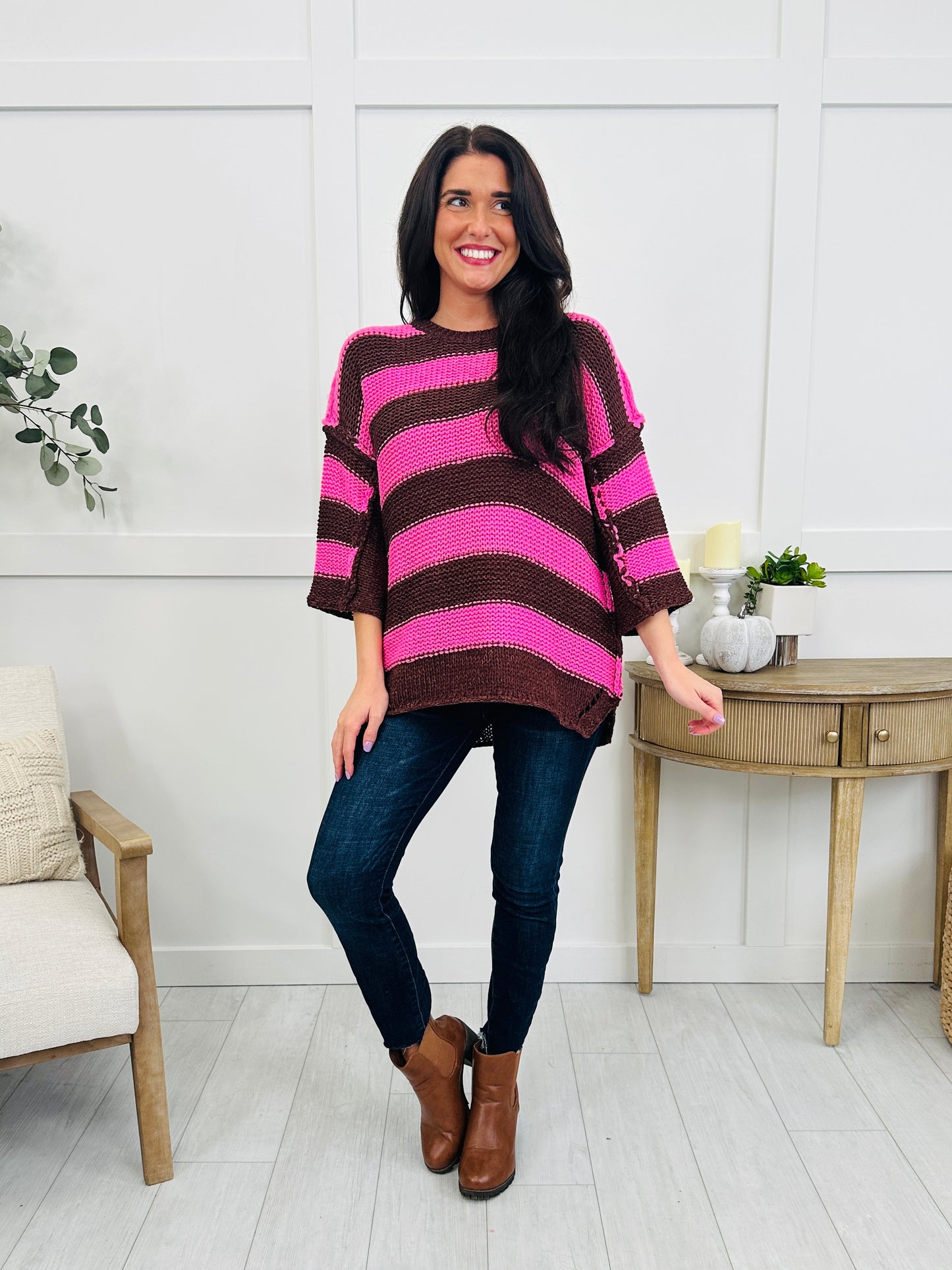 Long Story Stripes Top In Pink Chocolate