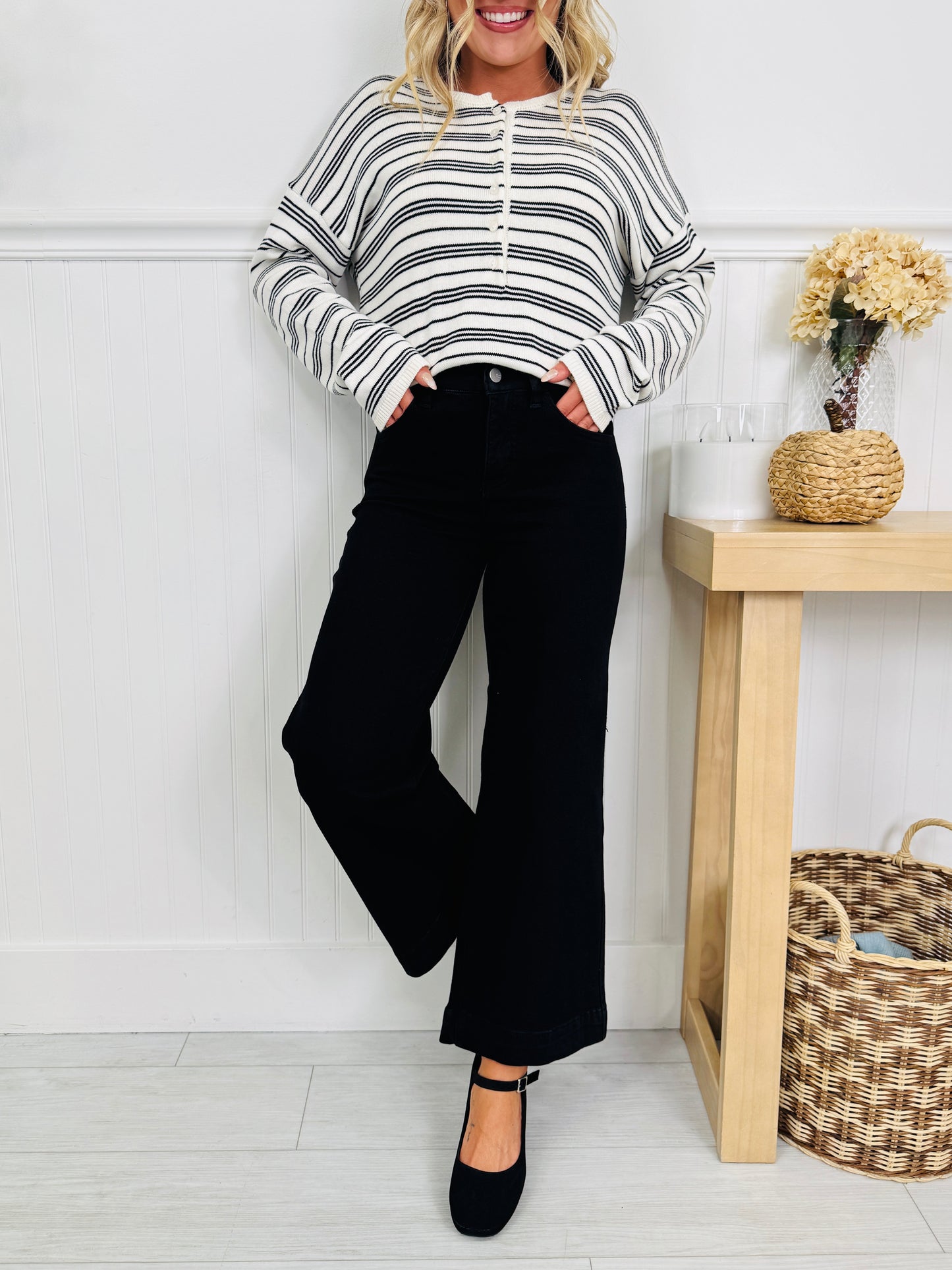 Black To Basics Tummy Control Cropped Wide Jeans In Multiple Inseams