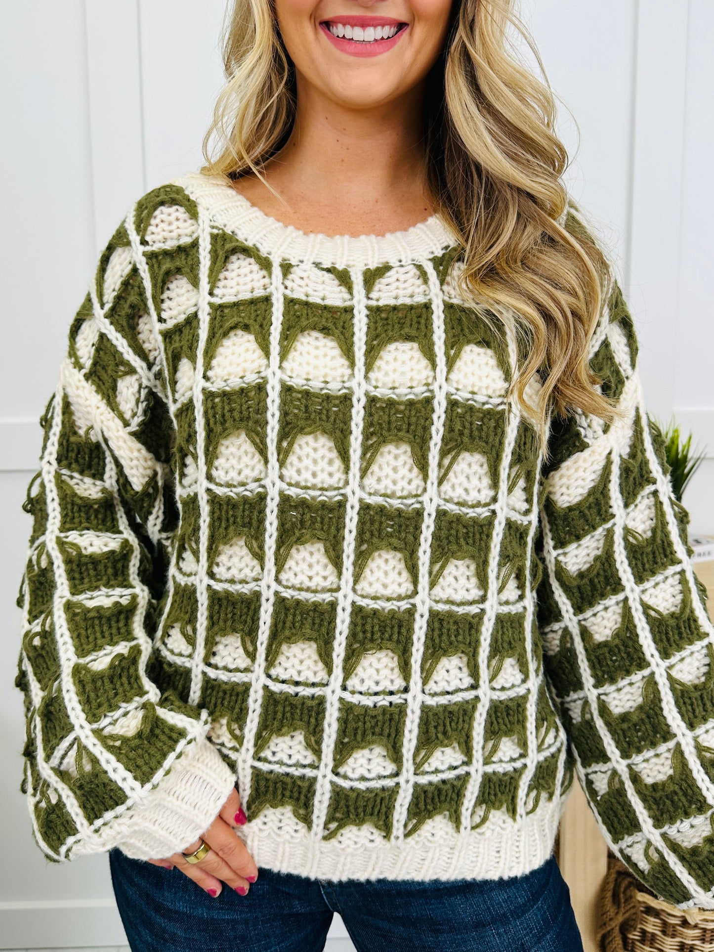 Frosted Grid Sweater in Olive