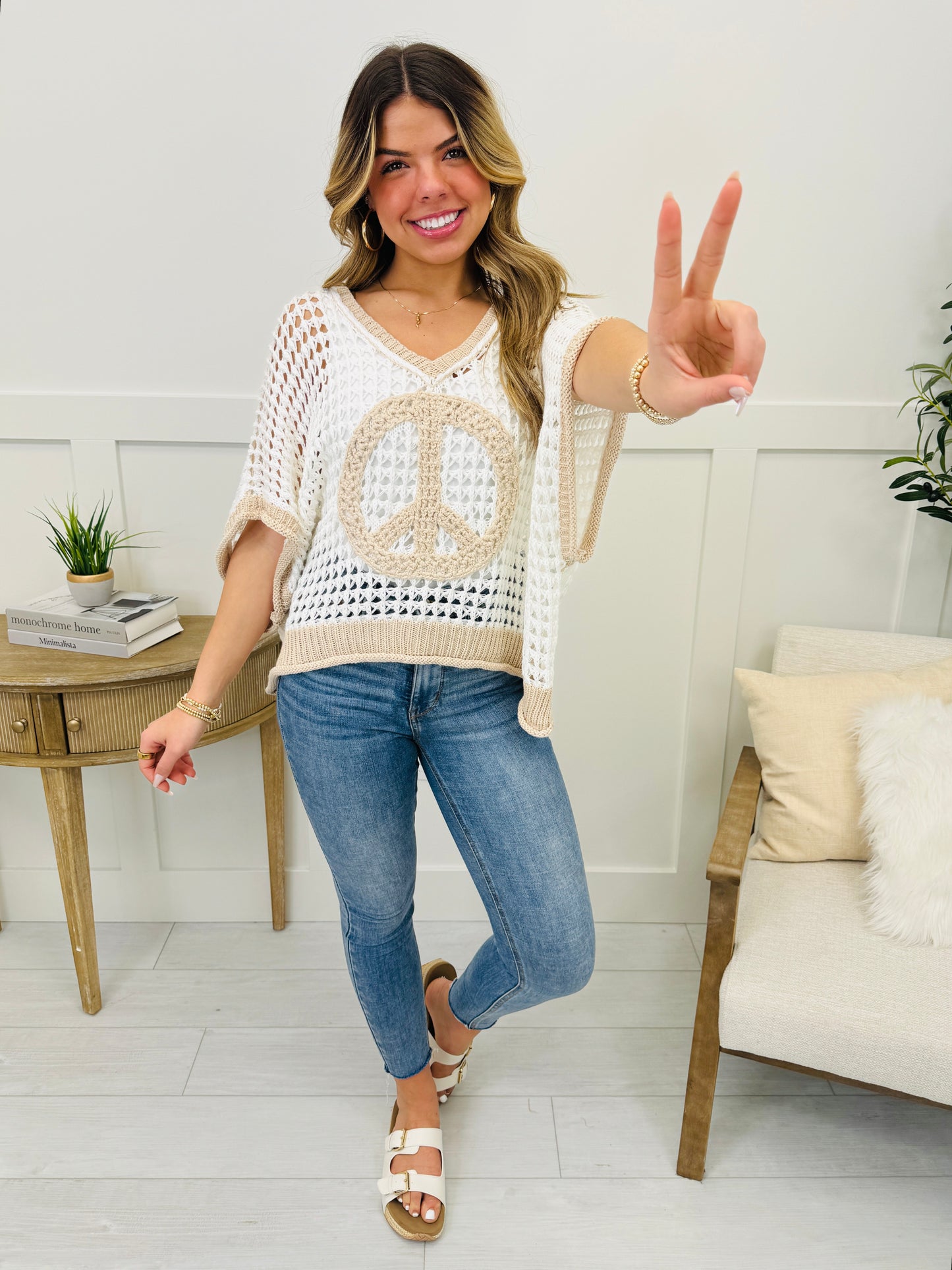 It Begins With Peace Sweater In Ivory/Natural