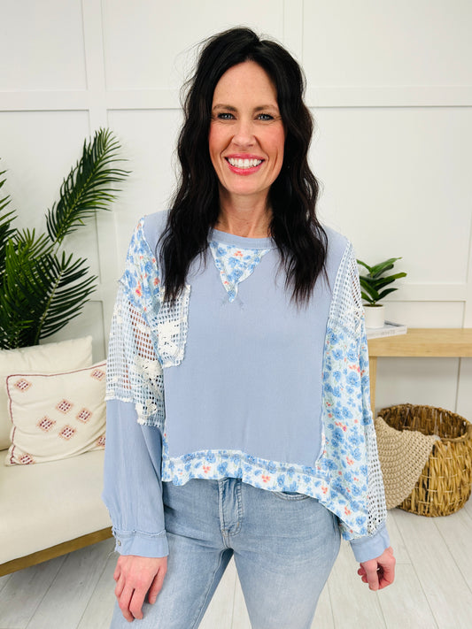 Cloud Nine Patchwork Top In Sky Blue