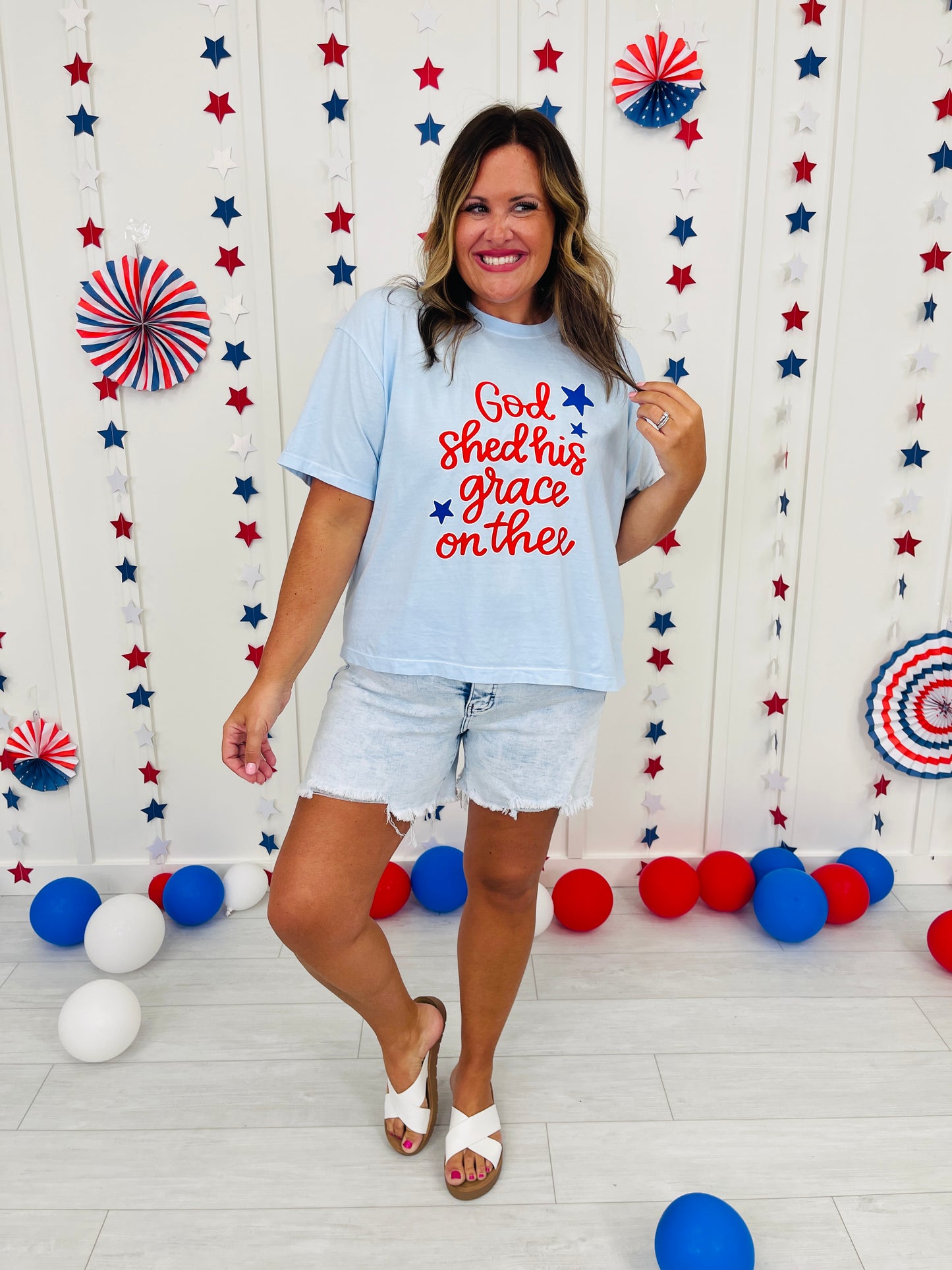 God Shed His Grace Boxy Graphic Tee