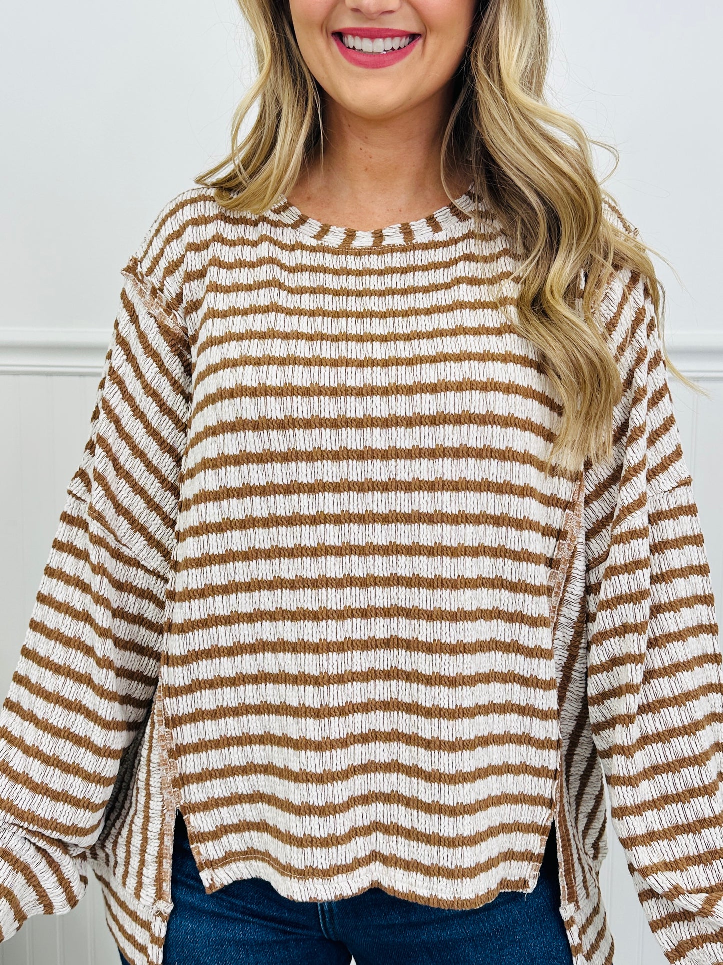 Striped Intuition Sweater in Camel