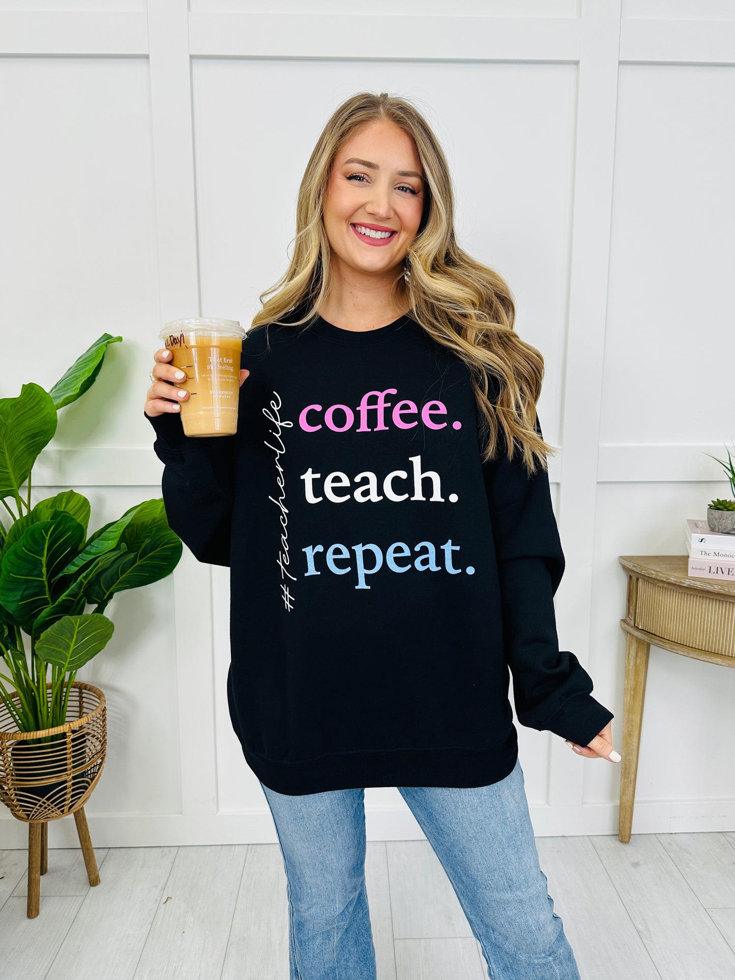 Coffee Teach Repeat Graphic Crewneck Sweatshirt
