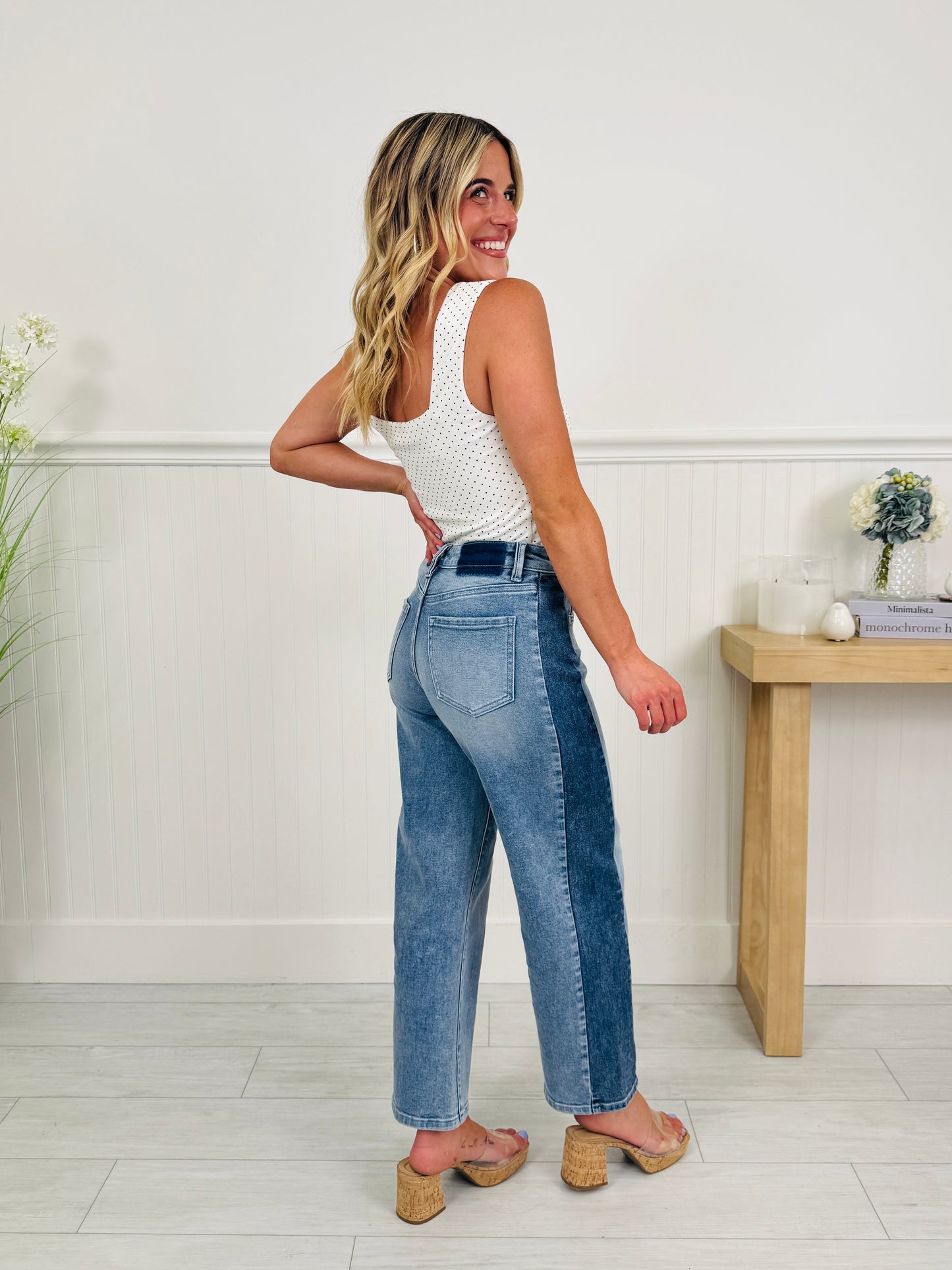 Two Tone Moment Tummy Control Slim Barrel Jeans