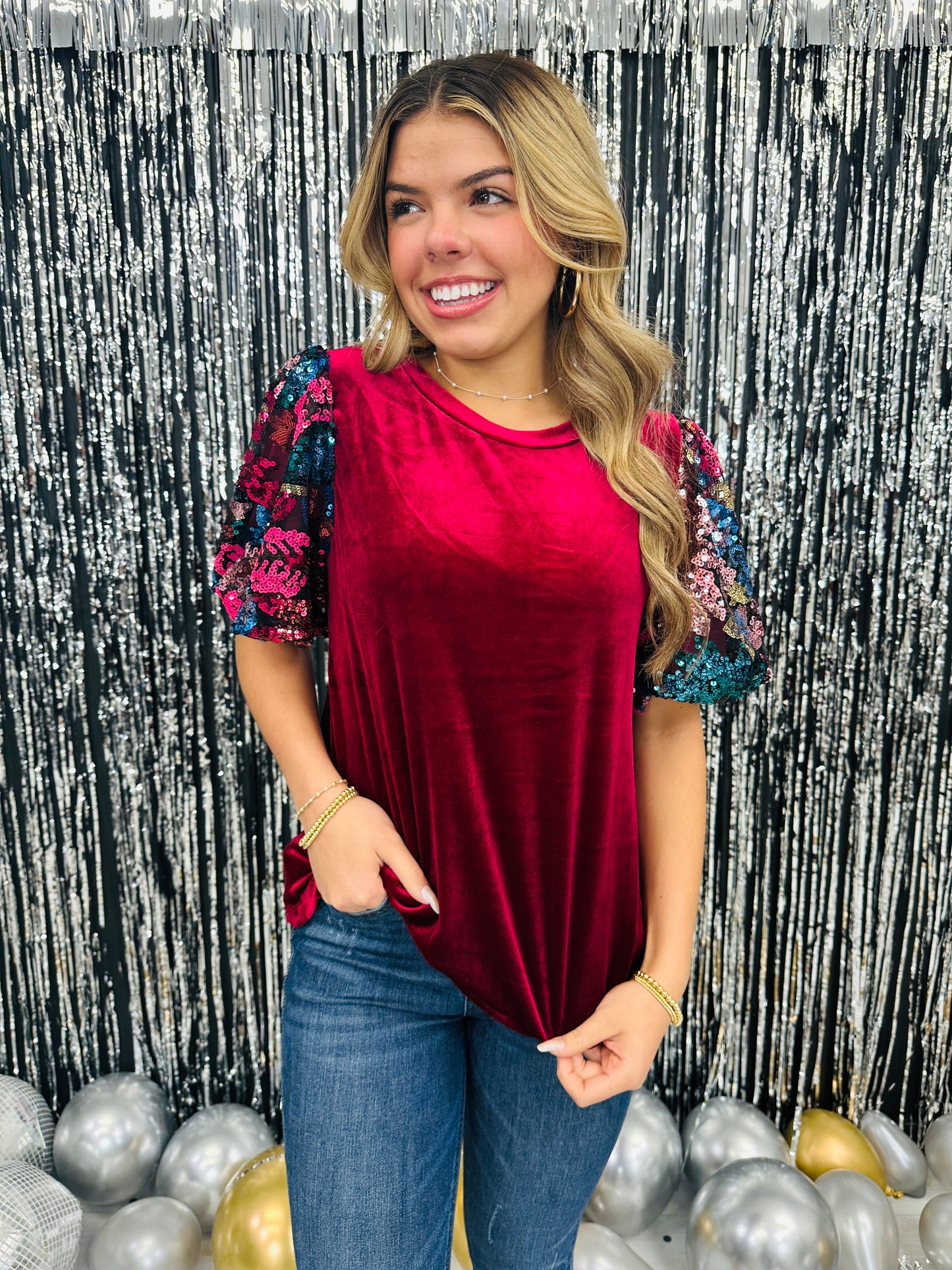 REG/CURVY Midnight Magic Top In Wine Multi