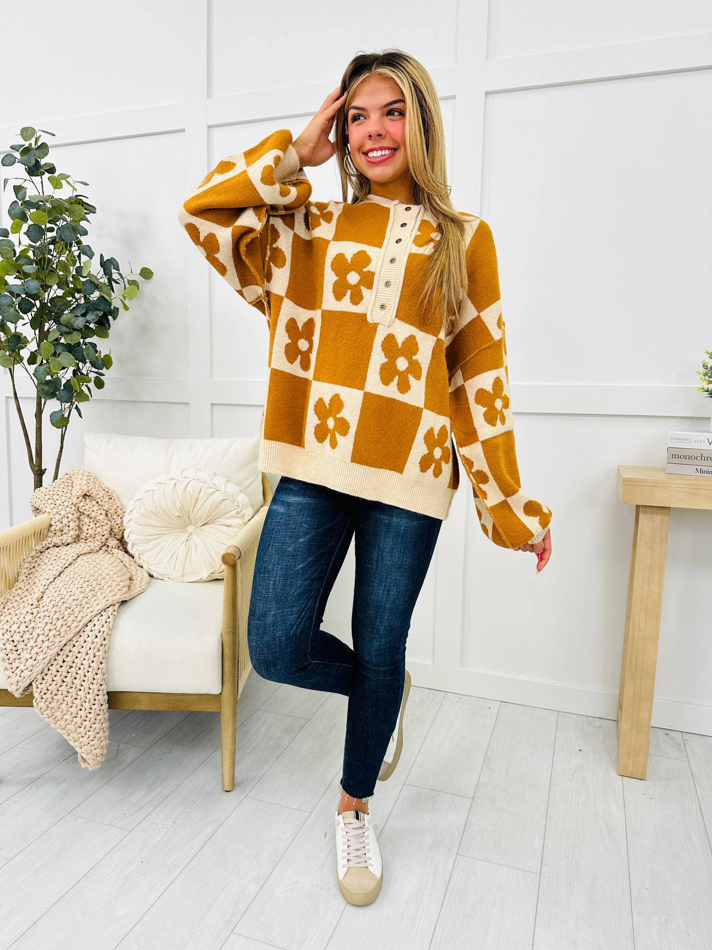 Checkerboard Blossom Sweater