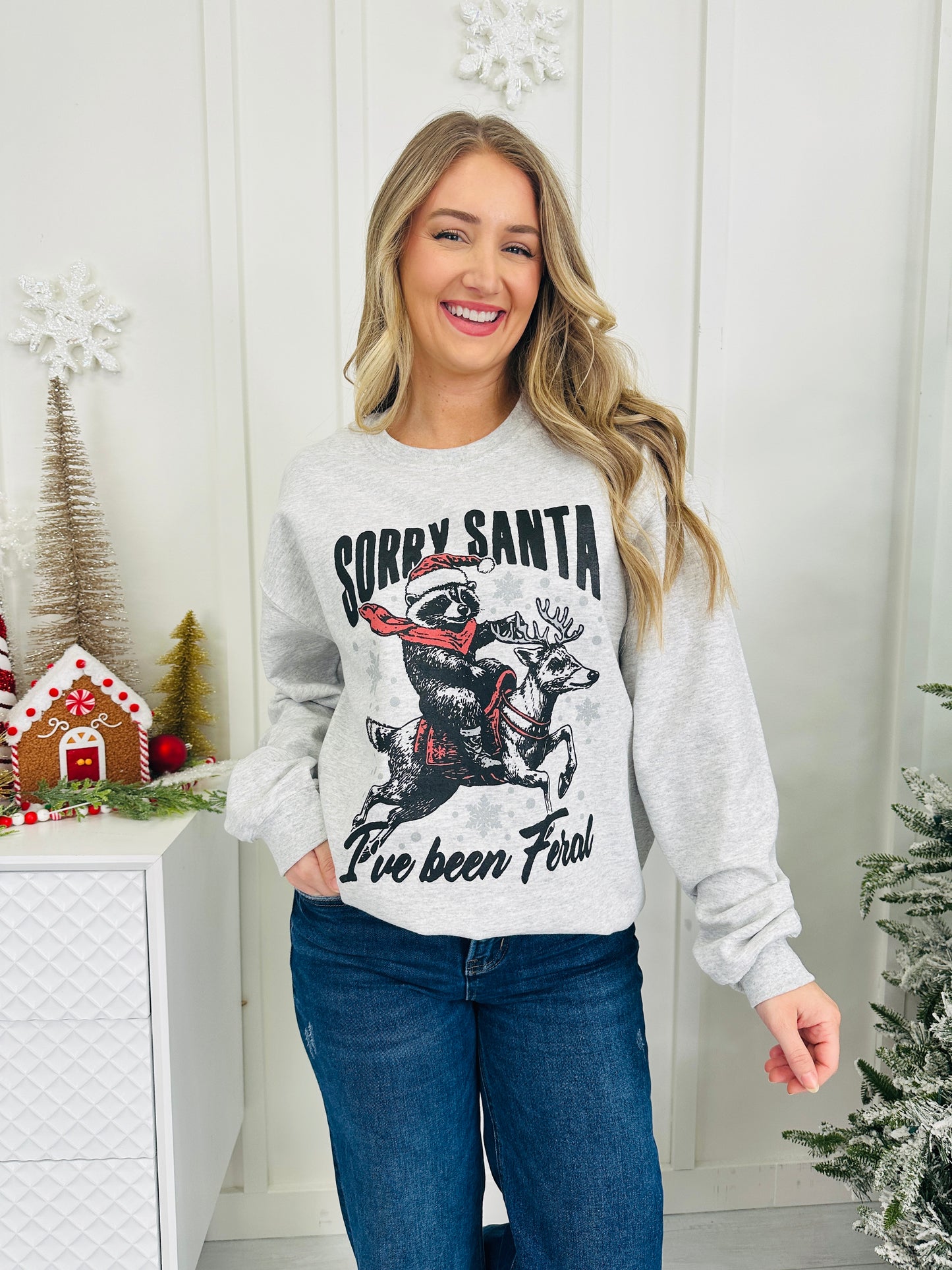Sorry Santa, I've Been Feral Graphic Crewneck Sweatshirt