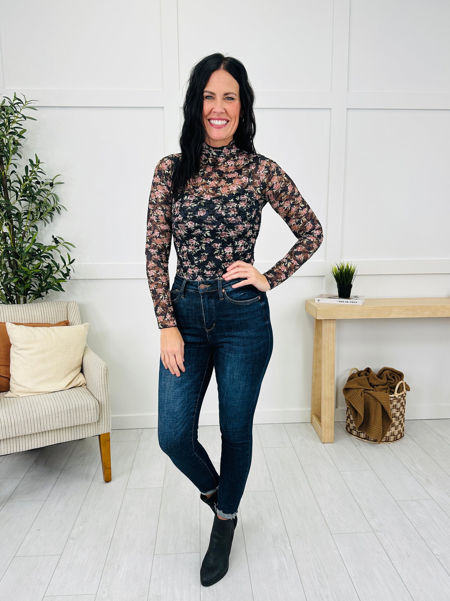 Sheer Fascination Top in Black Floral