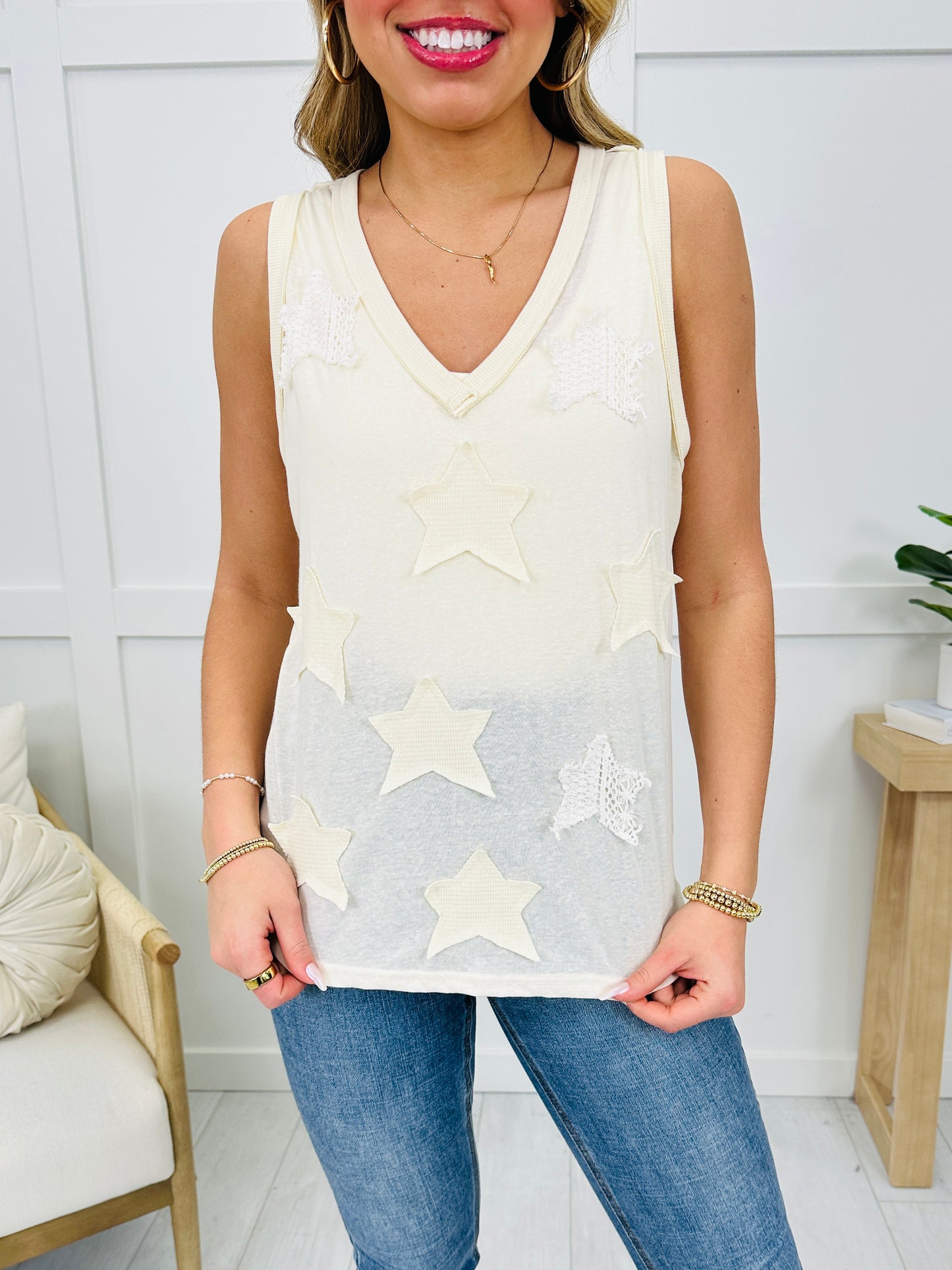 Catch A Falling Star Tank Top In Cream