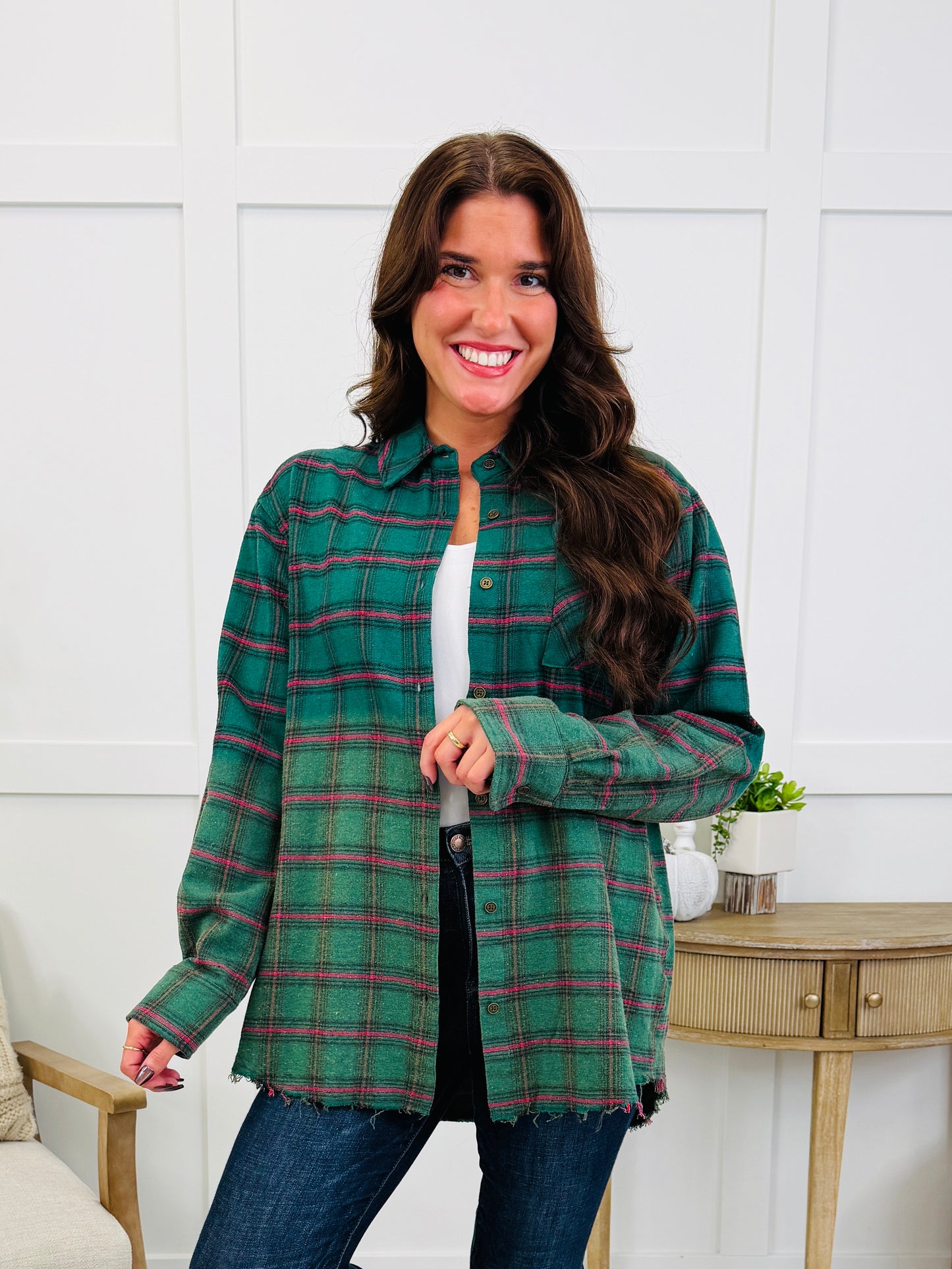 Night Out Plaid Top In Green