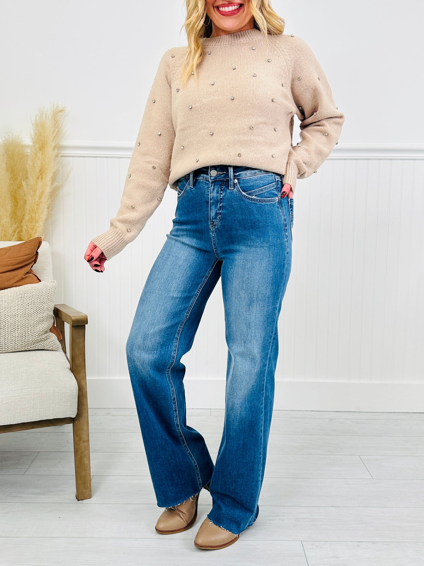Go Into Detail Tummy Control Wide Leg Jeans