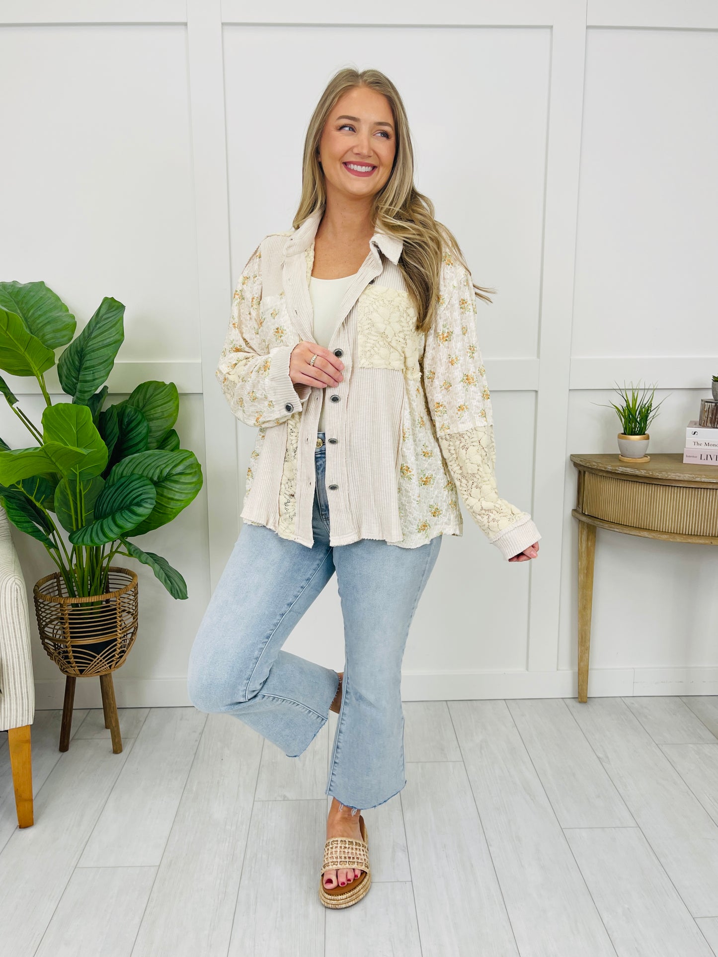 Wildflower Stitch Shacket In Ivory