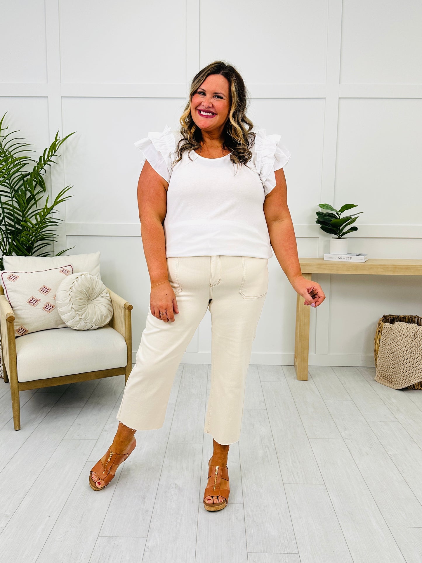 Judy Blue Cream of The Crop Cropped Wide Leg Jeans