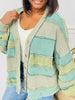 Gathered Stripes Cardigan in Green Combo