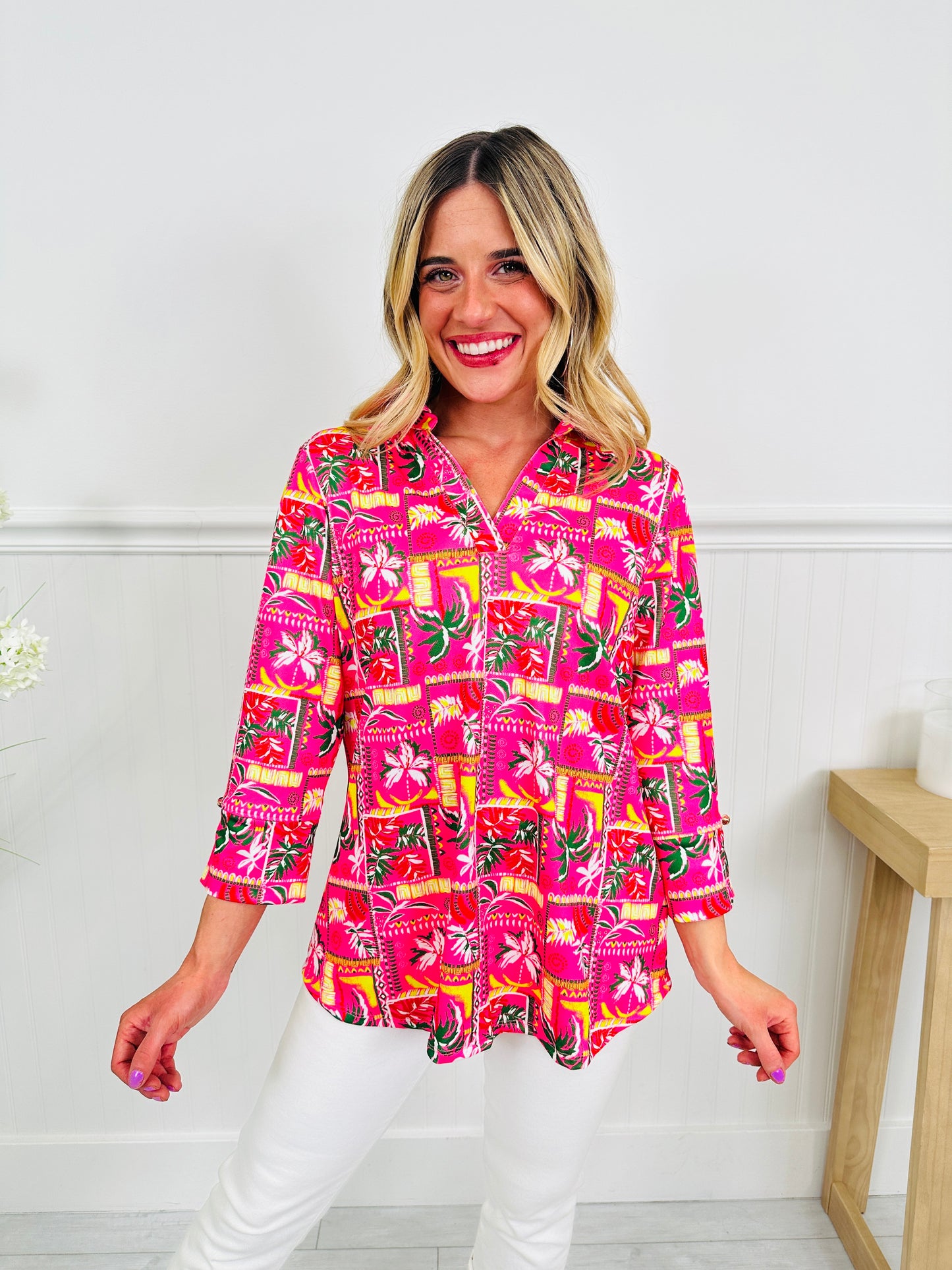 Bloom in Spring Top in Palm Print