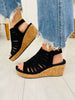 Elevated Stunner Wedges In Black Faux Suede