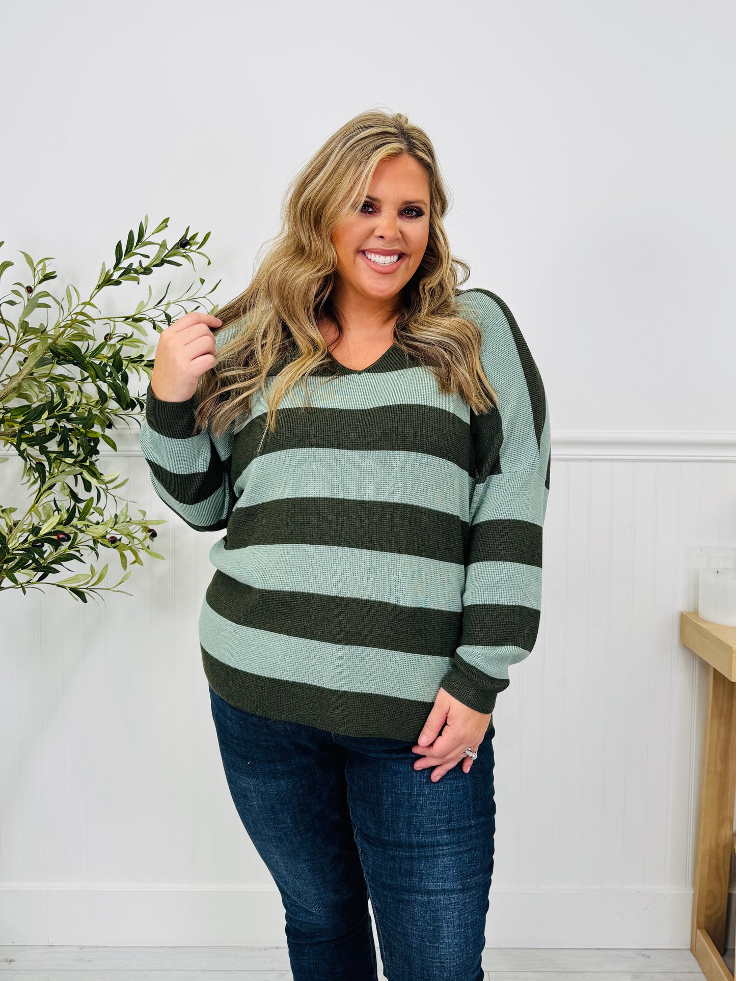Stripe Of The Moment Sweater In Olive