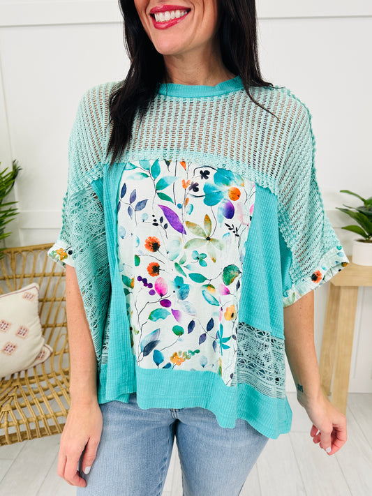 Watercolor Whimsy Top In Peacock Blue