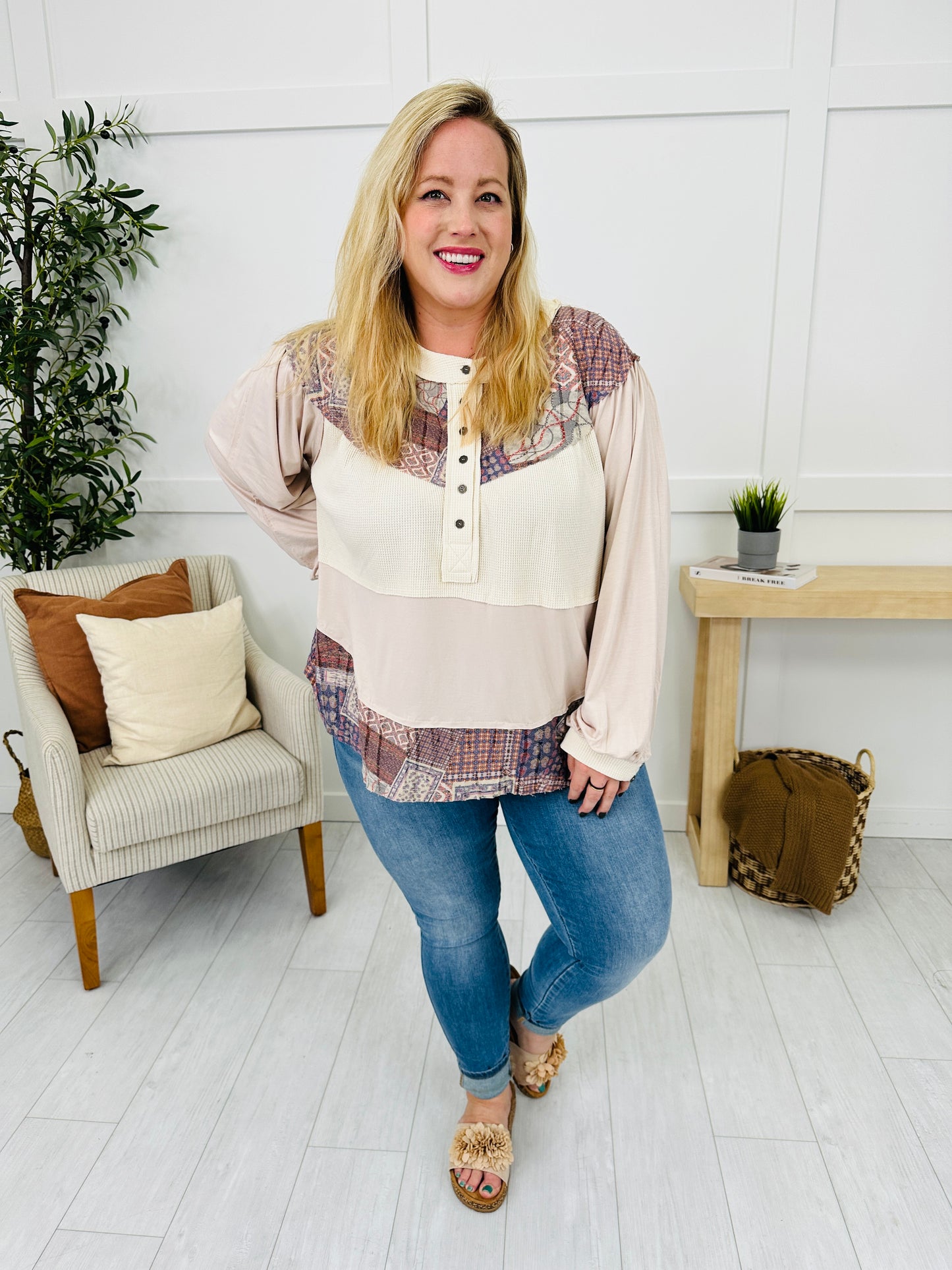 Whispering Patterns Top in Oatmeal