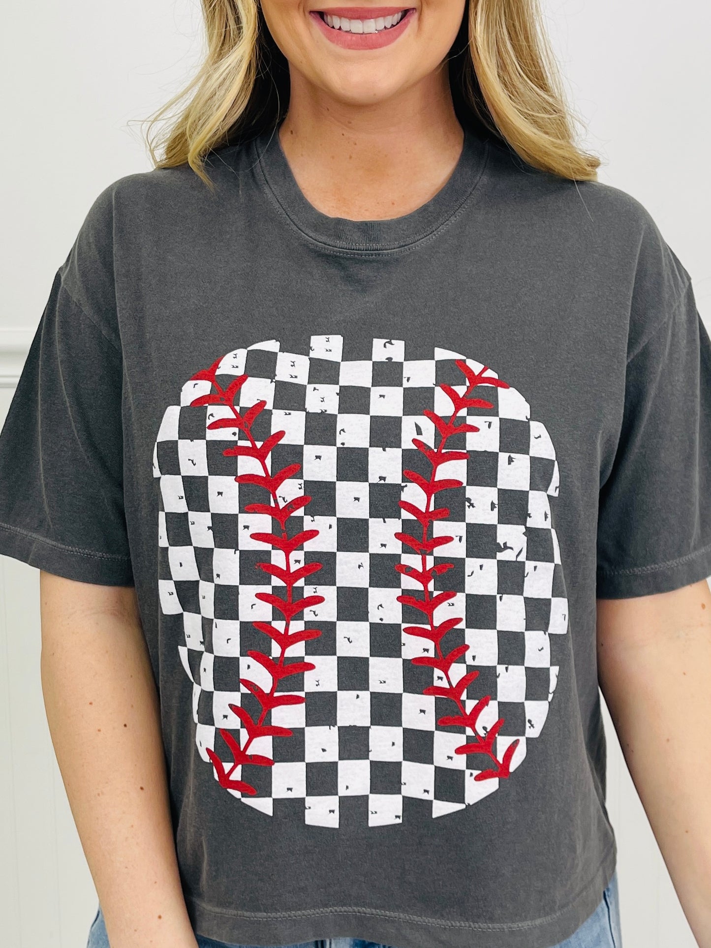 Checkered Baseball Boxy Graphic Tee