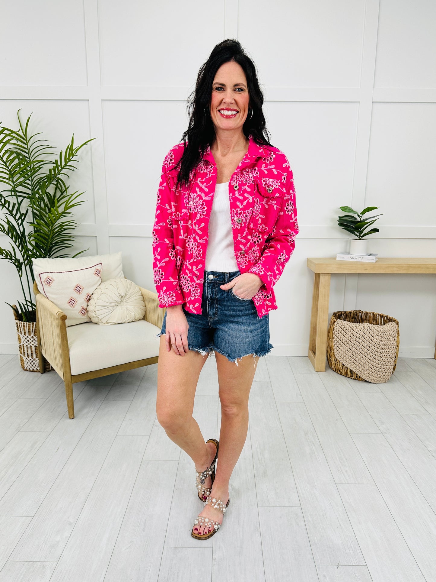 Boldly Blossomed Jacket In Hot Pink