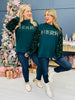 REG/CURVY Merry And Bright Bling Sweatshirt In Hunter Green