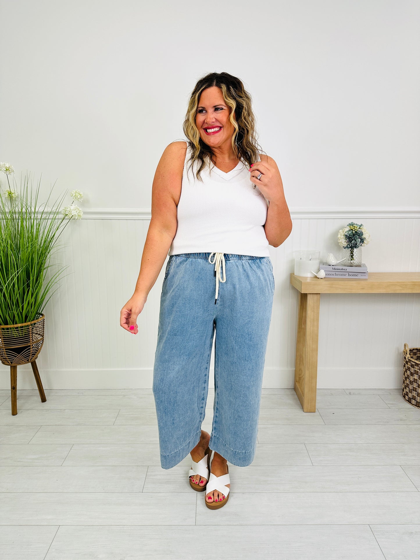 Drawn To You Cropped Wide Leg Featherweight Lounge Jeans