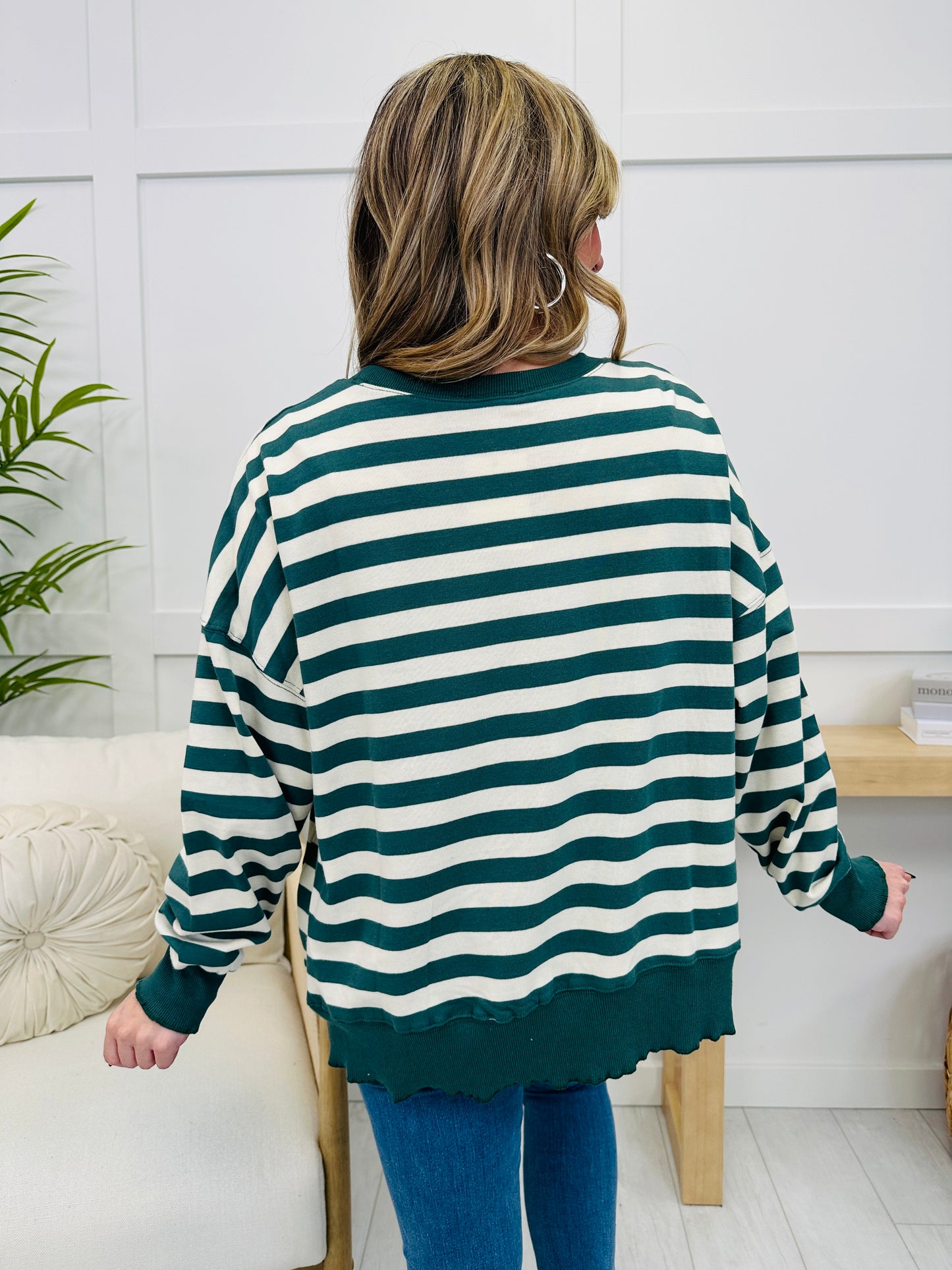 Stripe Up Your Life Pullover In Hunter Green