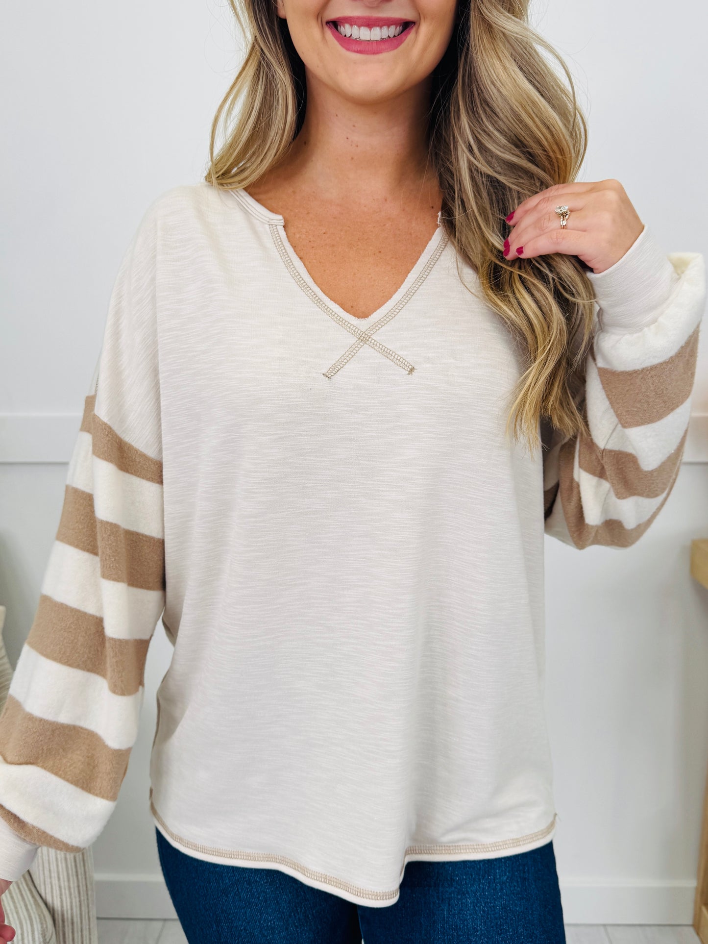 Crossed Signals Top in Taupe