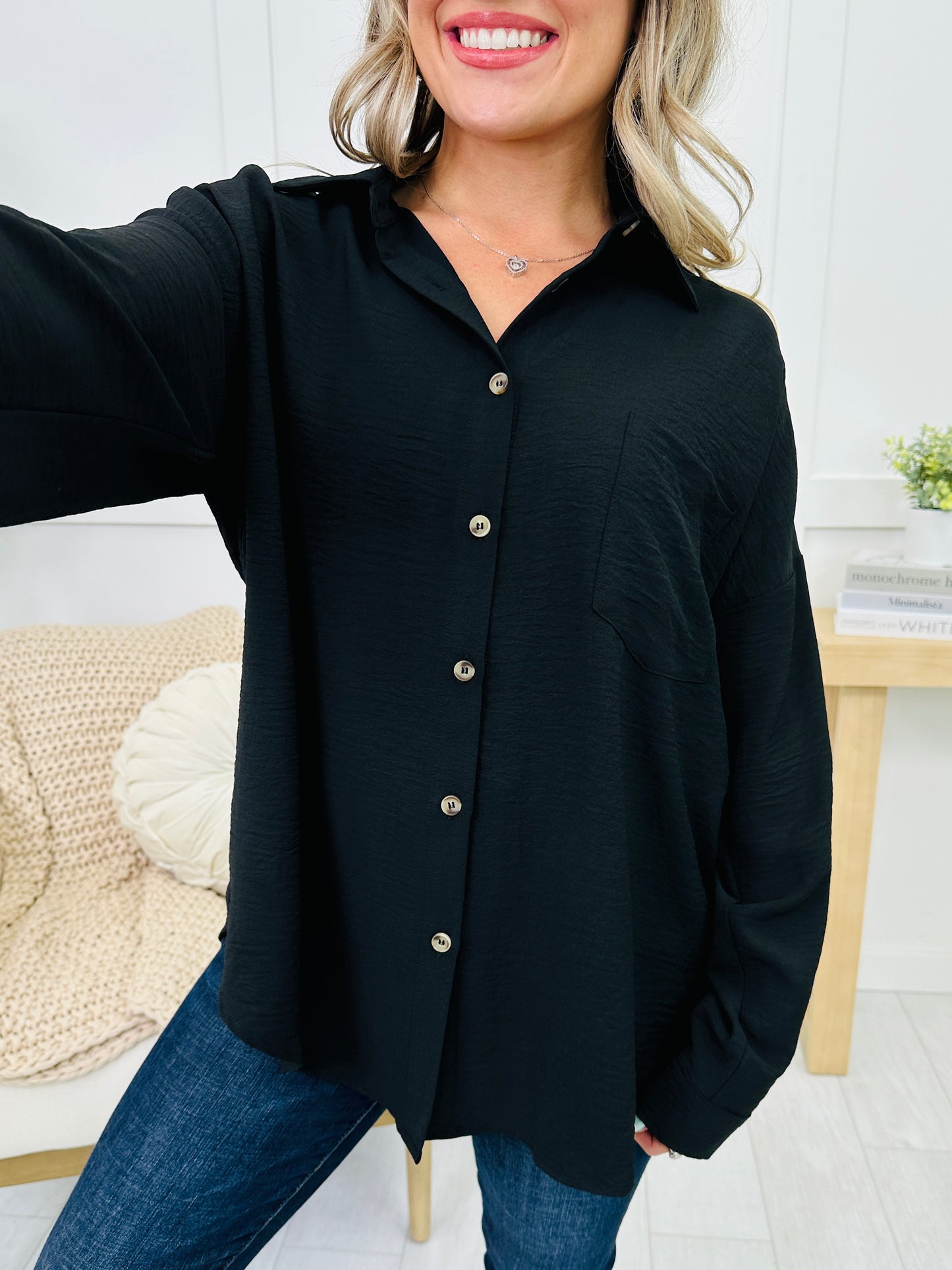 REG/CURVY MOCO Exclusive Basic Button Down Top- Multiple Colors!