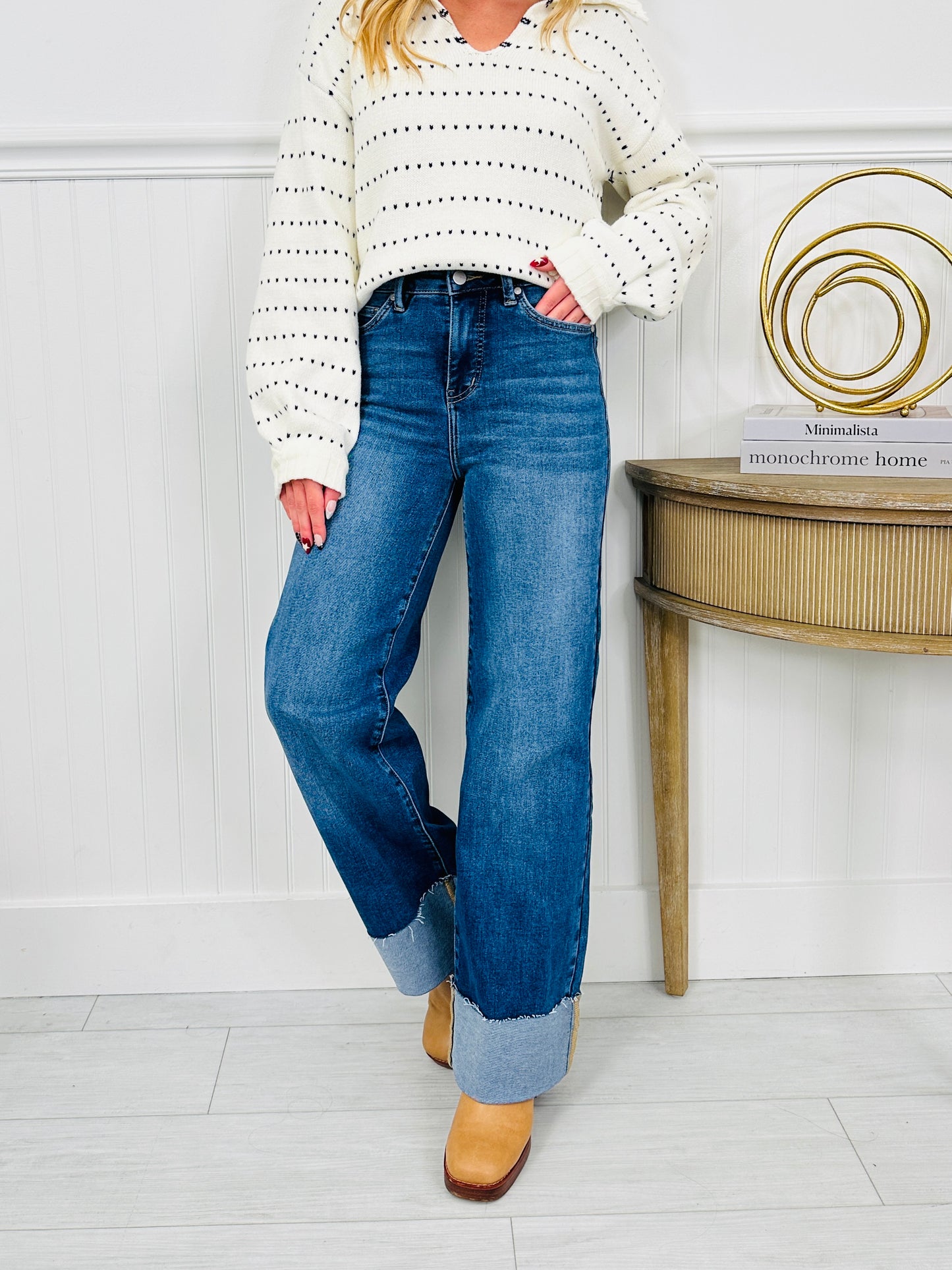 Made For Me Tummy Control Wide Leg Cuffed Jeans in Multiple Inseams