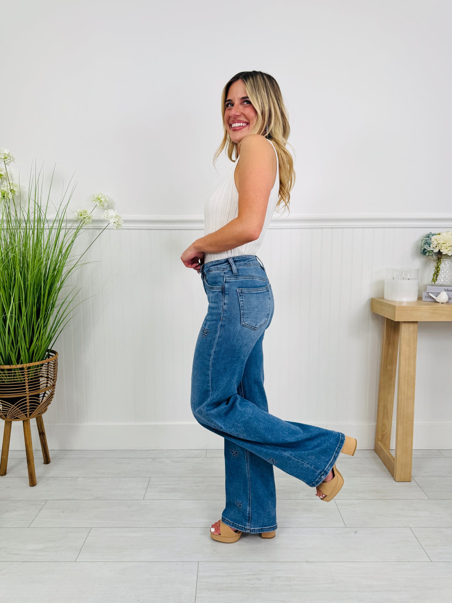 Butterfly Bliss Tummy Control Wide Leg Jeans