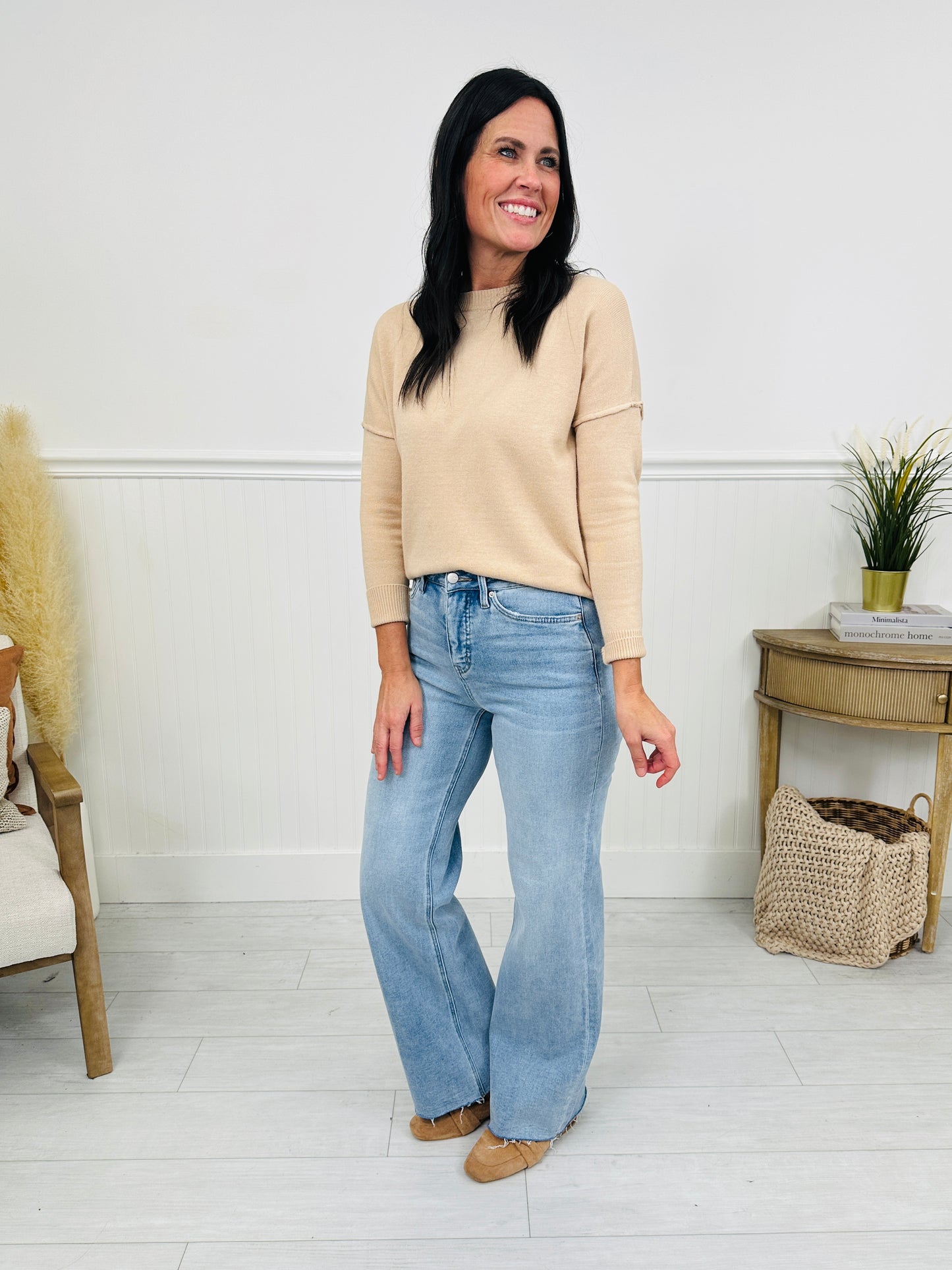 Fall Into Your Cart Tummy Control Wide Leg Jeans