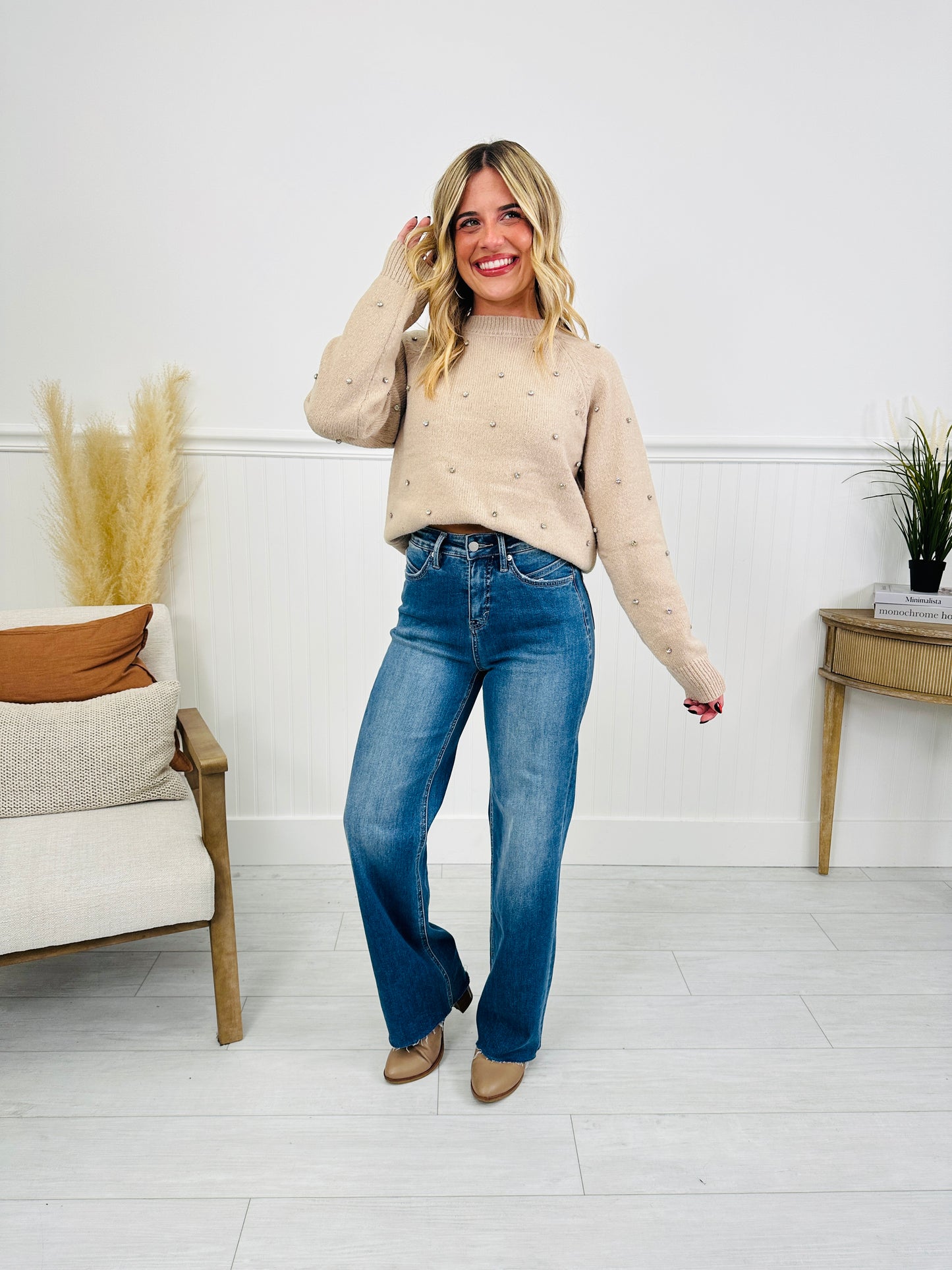 Go Into Detail Tummy Control Wide Leg Jeans