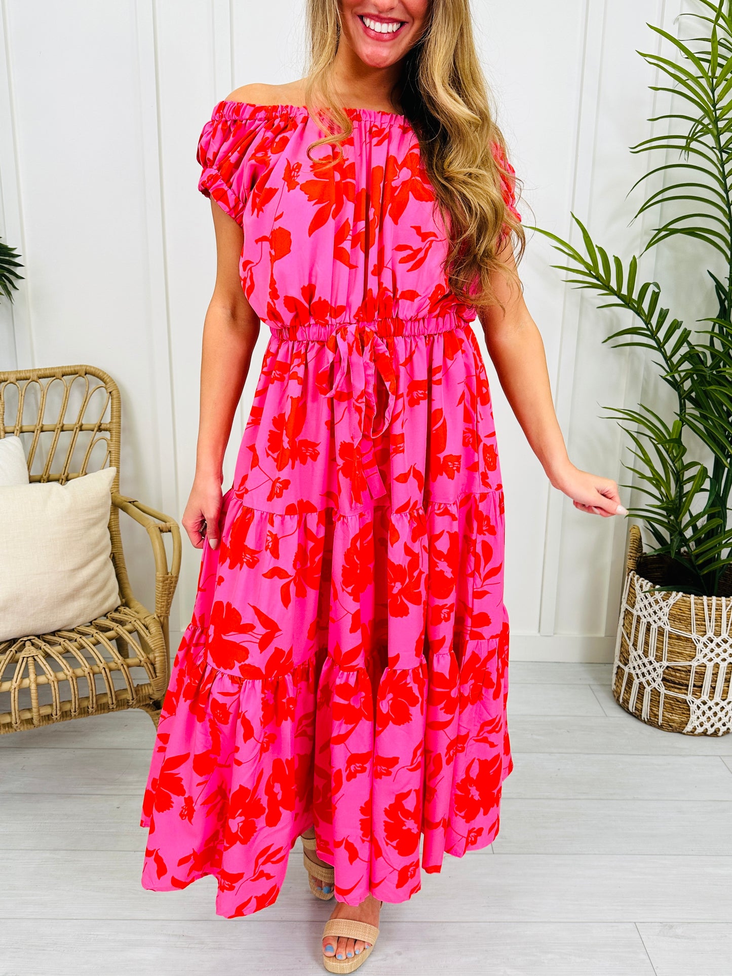 Blossom Breeze Dress in Pink Red