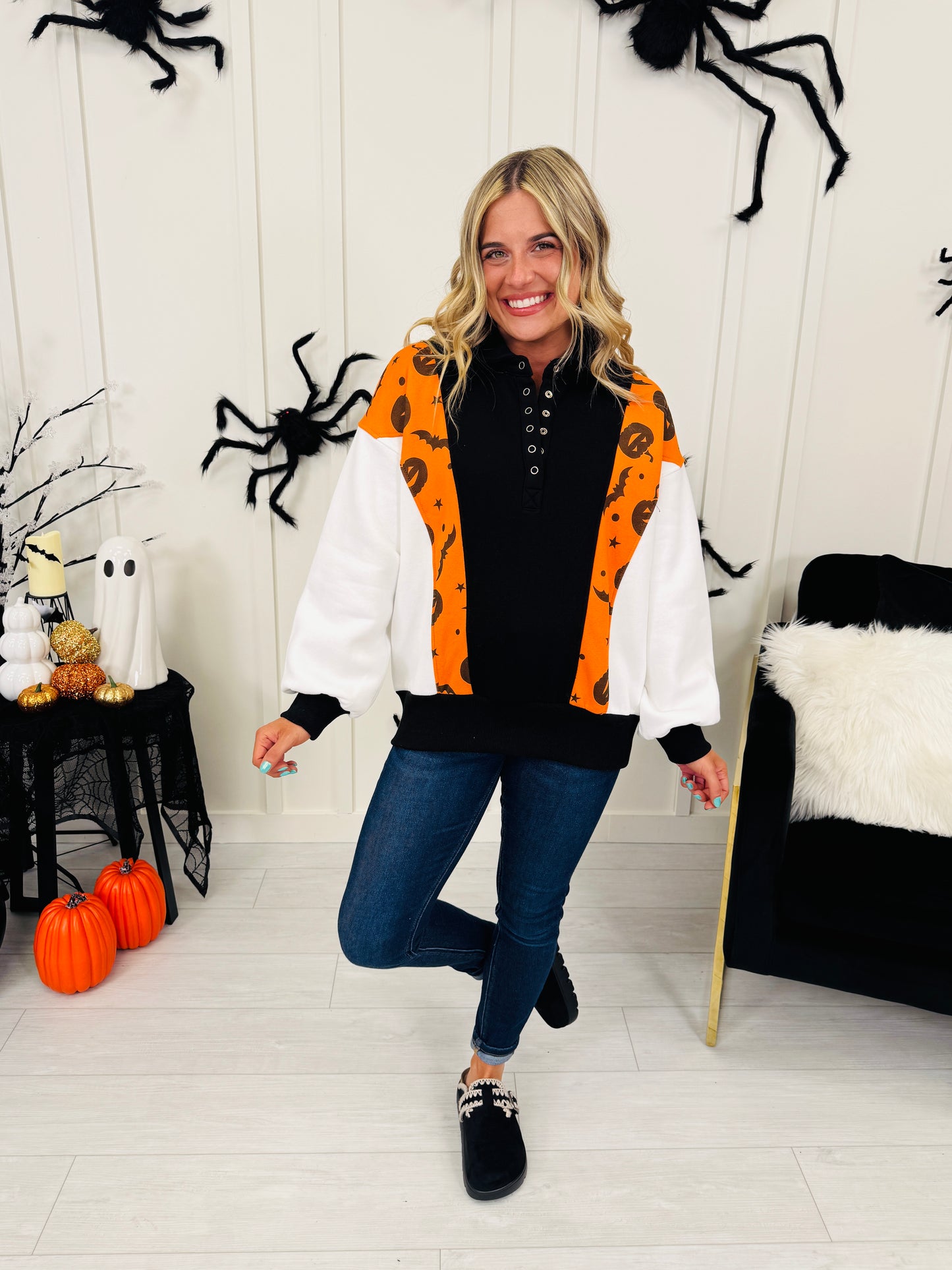 Halloween Happenings Pullover In Pumpkin Print