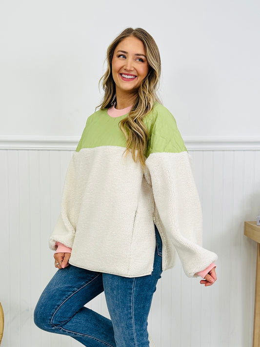 Fuzzy Fusion Pullover In Cream