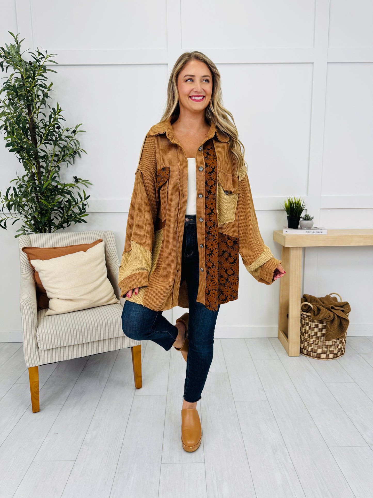 Patchwork Harmony Cardigan In Cinnamon