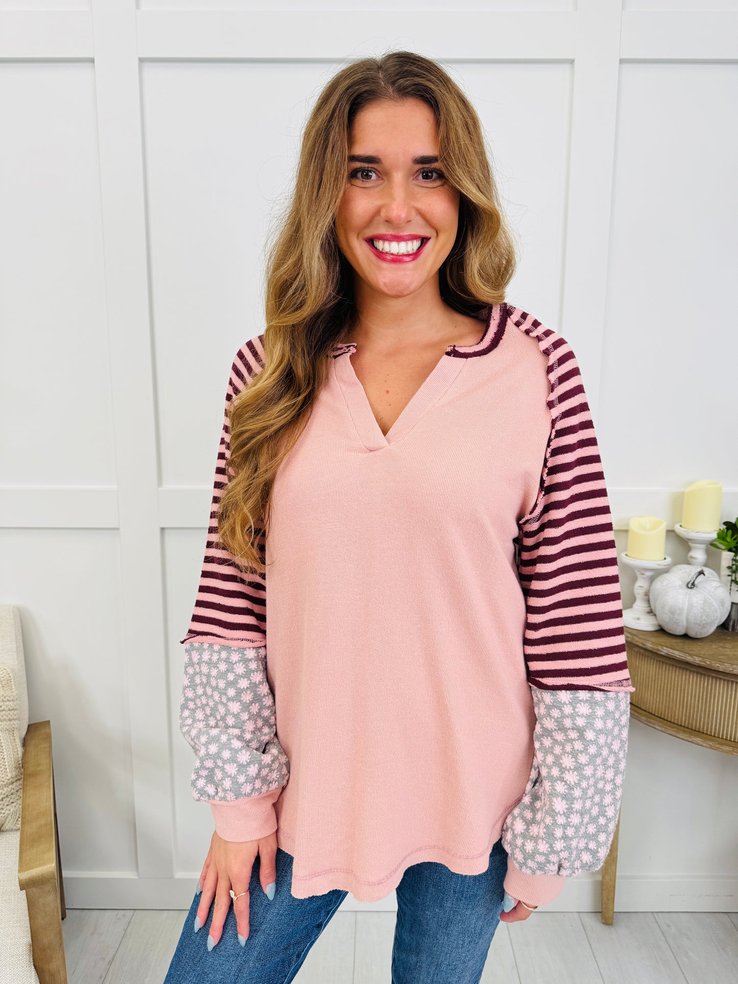 Struck By Stripes Sweater in Blush