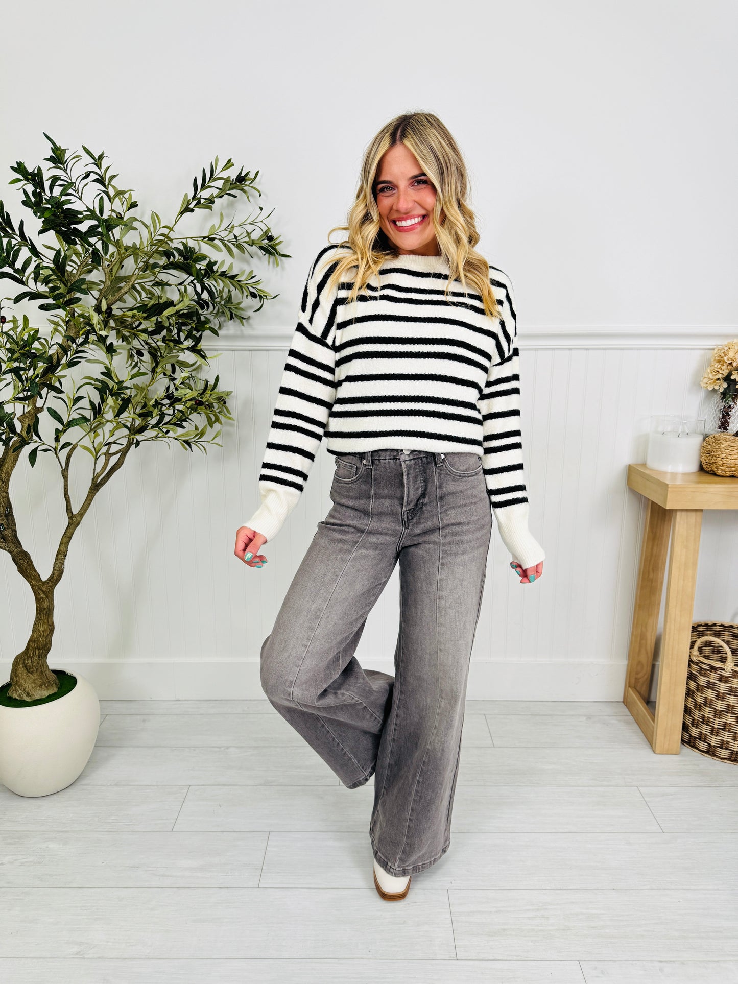 Into The Grey Tummy Control Wide Leg Jeans In Multiple Inseams